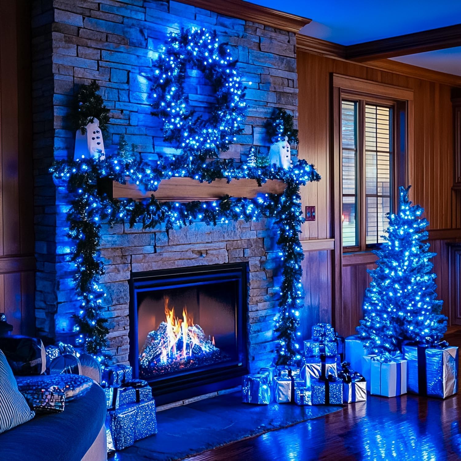 FairyGlim Extra Long 264FT 800 LED Christmas Lights, Green Wire, 8 Modes, Indoor/Outdoor, Blue, Model CX-36V-5000LHWW