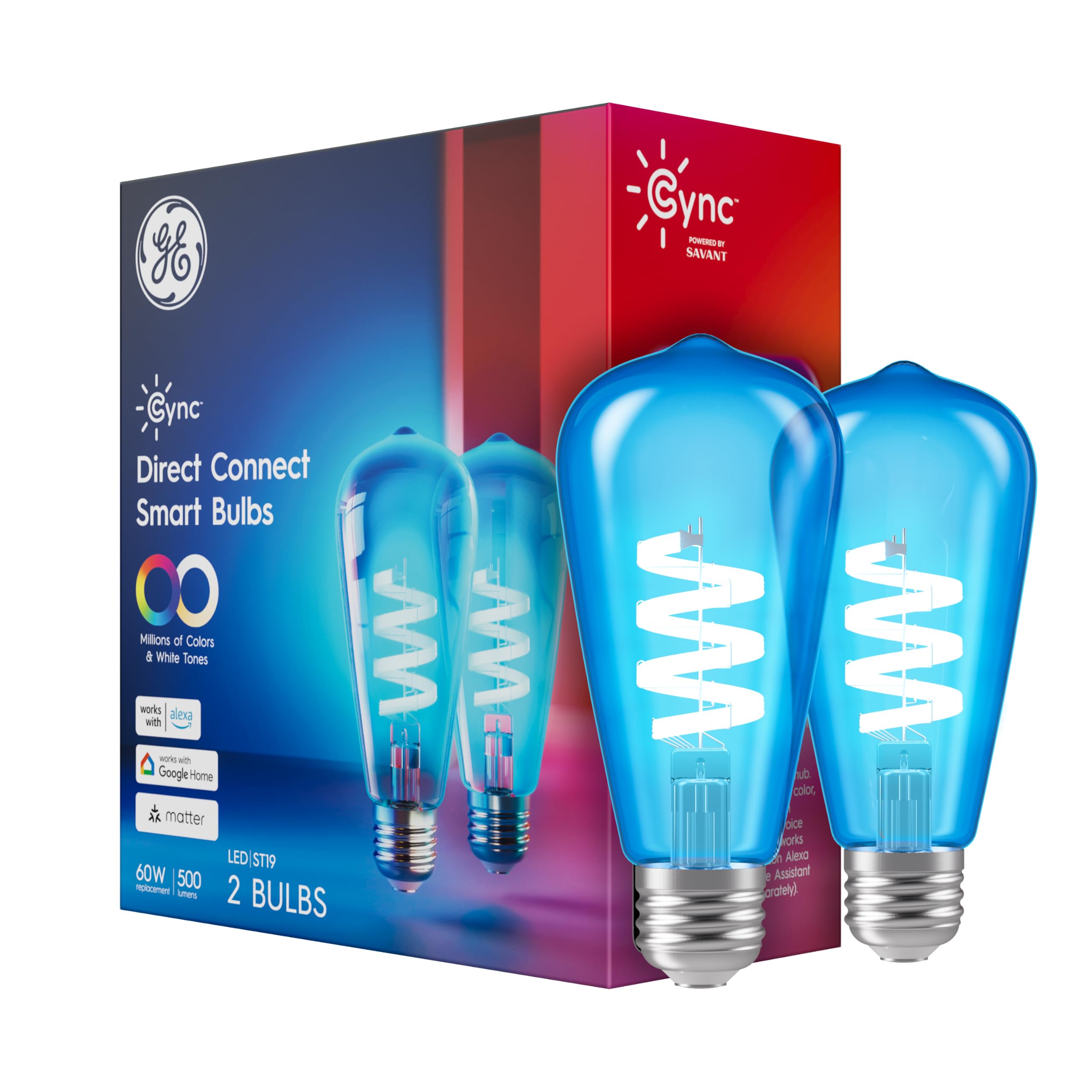Cync GE Smart LED Light Bulb, ST19 Edison Style, Room Decor Aesthetic, Color Changing WiFi Light, 60W Equivalent, Compatible wit