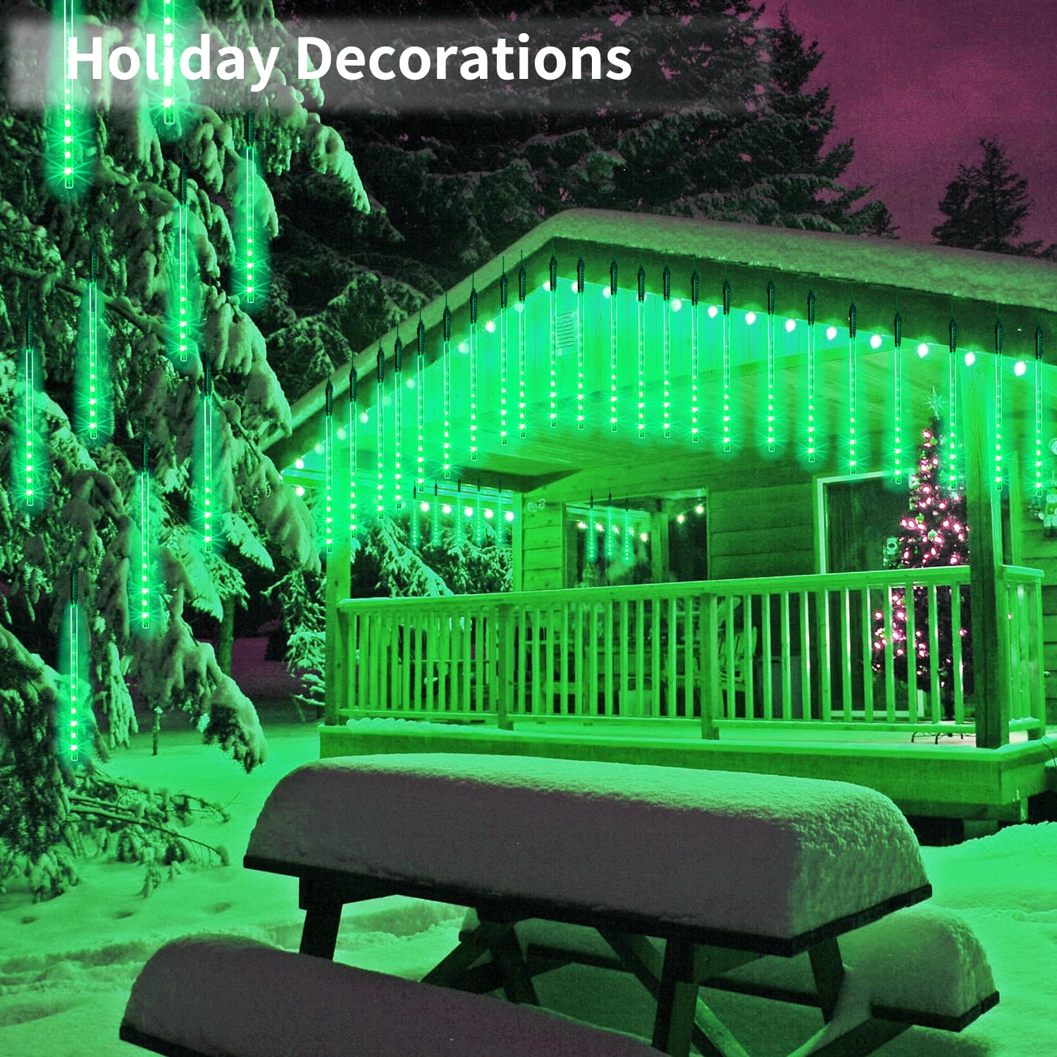 Jjgoo ?2 Pack? Christmas Lights Meteor Shower Rain Lights 12Inch, Totally 20 Tube 480 Leds Icicle Lights Outdoor Raindrop Lights For Xmas Halloween Wedding Party Tree Holiday Decoration, Green