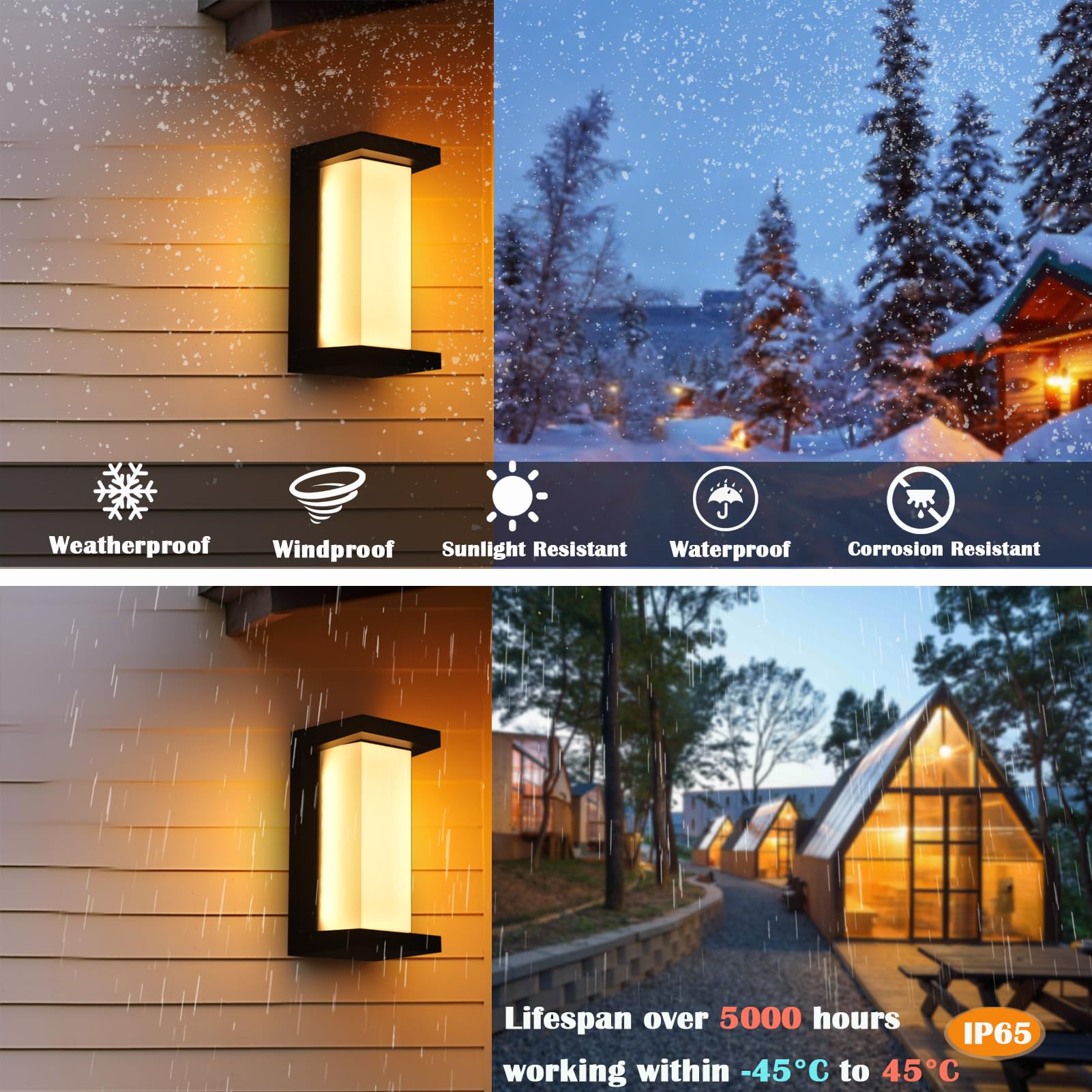 iYogaled Black Outdoor Wall Light Fixture, 12W IP65 Waterproof, Modern Rectangular Design, 1 Pack