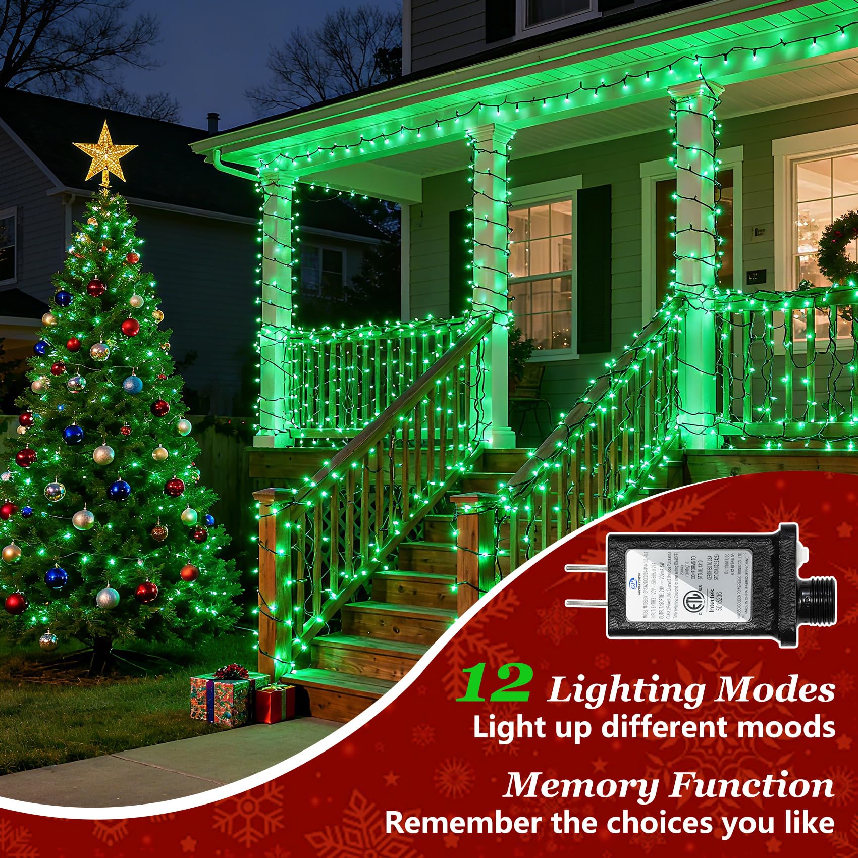 750 Led Christmas String Lights Outdoor  240Ft Twinkle Fairy Lights With Timer & Memory  12 Modes Dimmable Waterproof Tree Light For House Patio Garden Wedding Party Christmas Decororations  Green