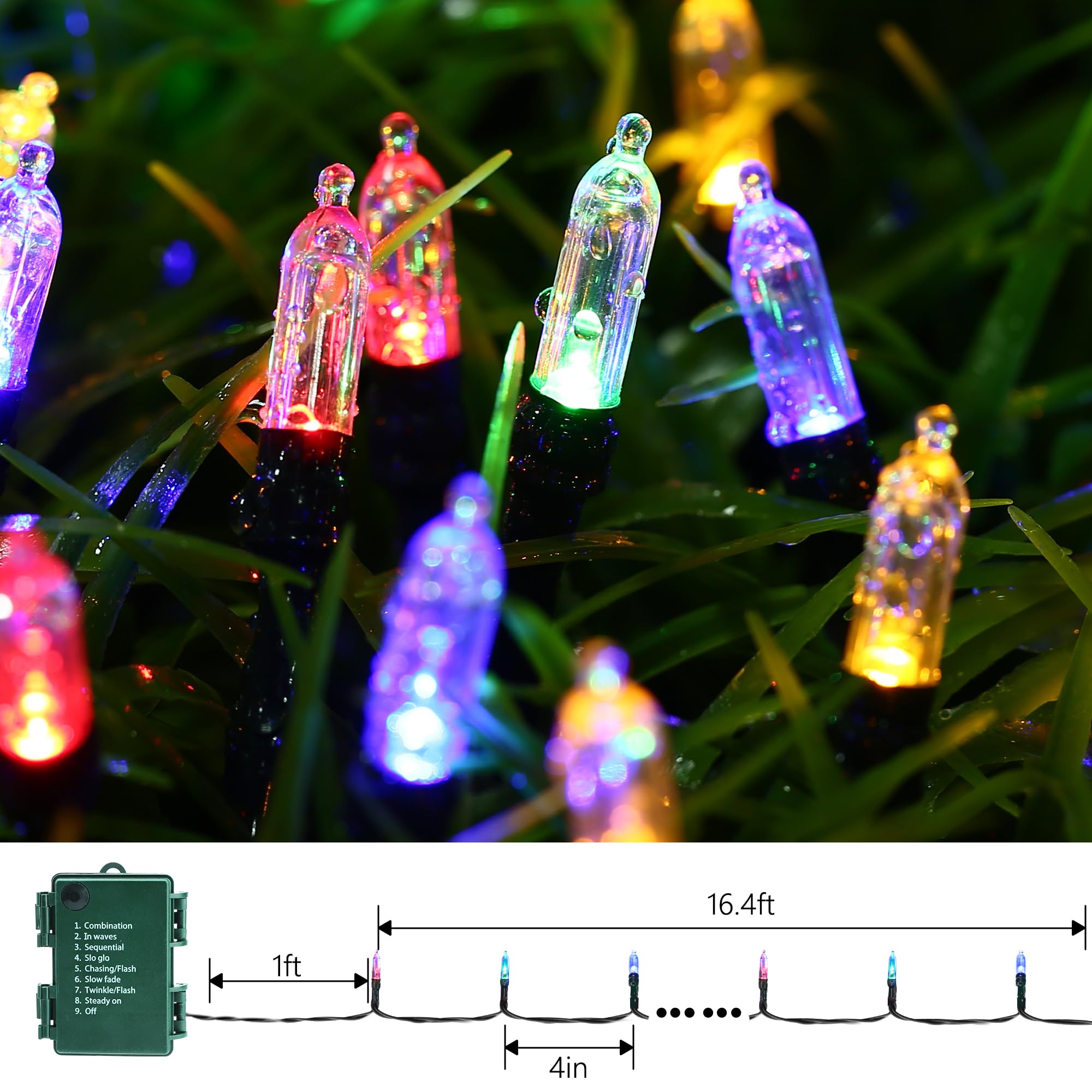 Lomotech Christmas Lights - 66ft 200LED Mini String Lights, 8 Modes, Waterproof, Green Wire, Multicolor, 4 Pack