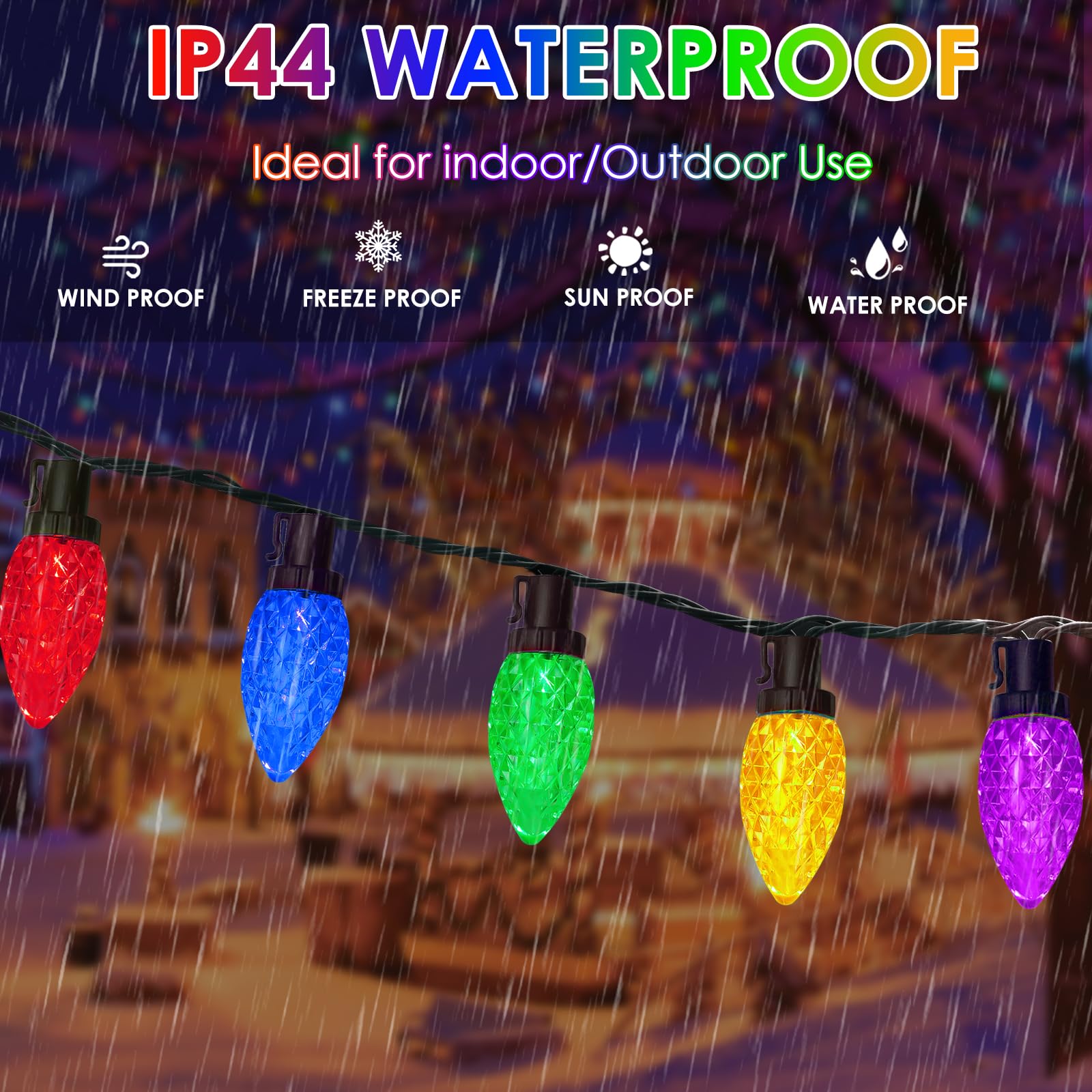 2-Pack Connectable C9 Led Christmas Lights String, 66 Ft 100 Led Christmas Lights Plug In With 29V Safe Adaptor, Waterproof Deco