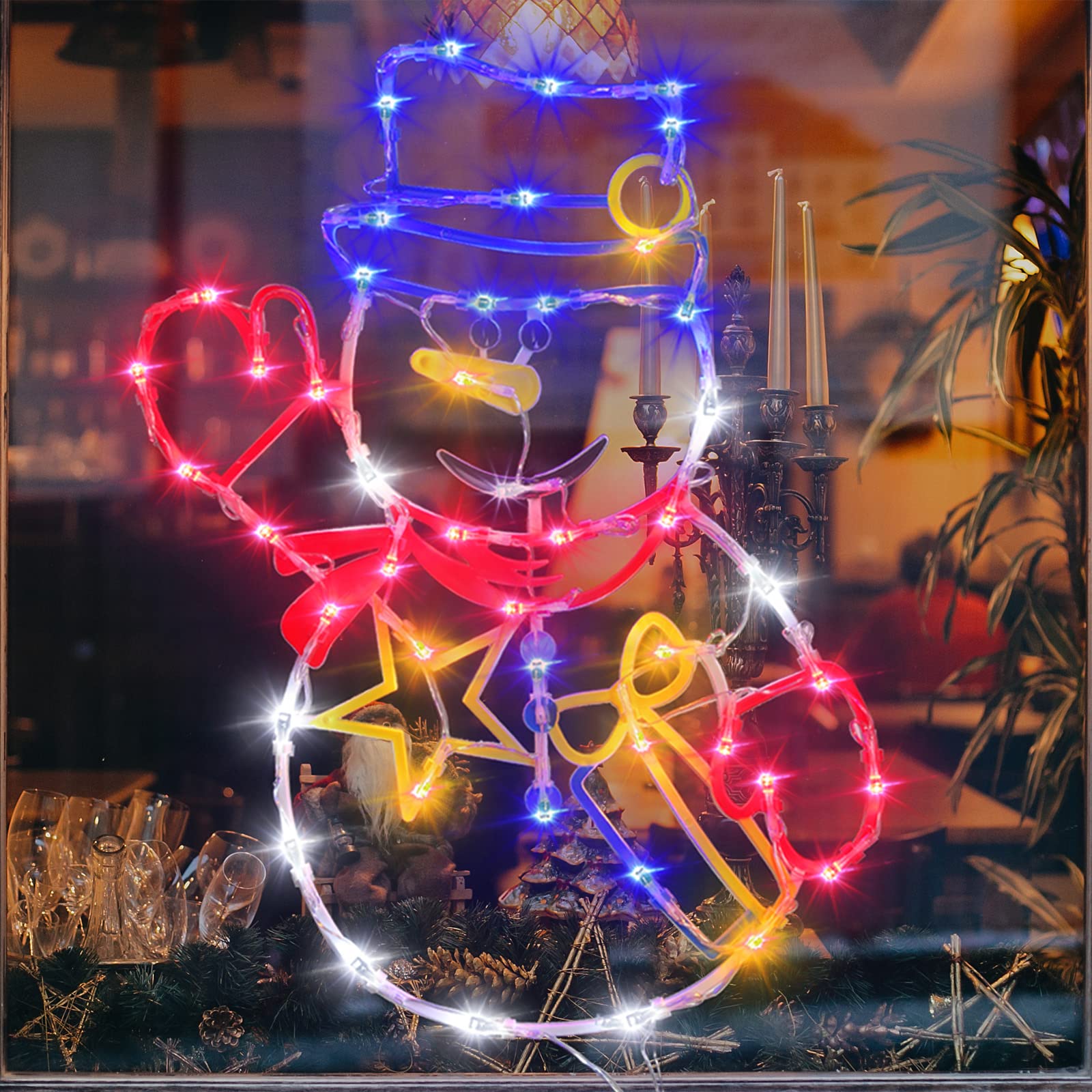 TRWYMZ 16" Christmas Window Silhouette Lights - 4 Pack Colourful Santa, Angel, Snowman & Tree Decor, Plastic, Model MINYIKJ-01