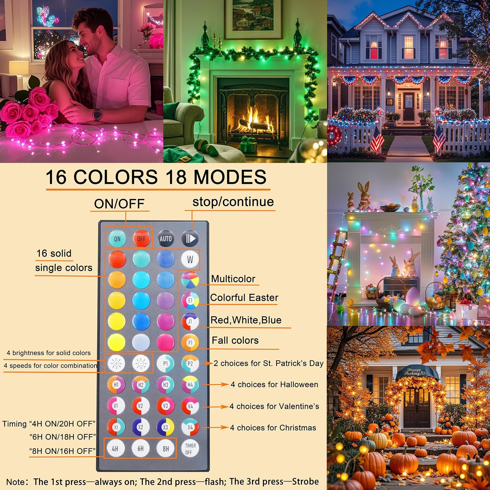 Color Changing Christmas String Lights With Remote  4 Pack Total 66.6 Ft 200 Led String Lights Indoor Outdoor Decoration  34 Colors Twinkle Fairy Lights For Xmas Tree Dorm Classroom Decoration