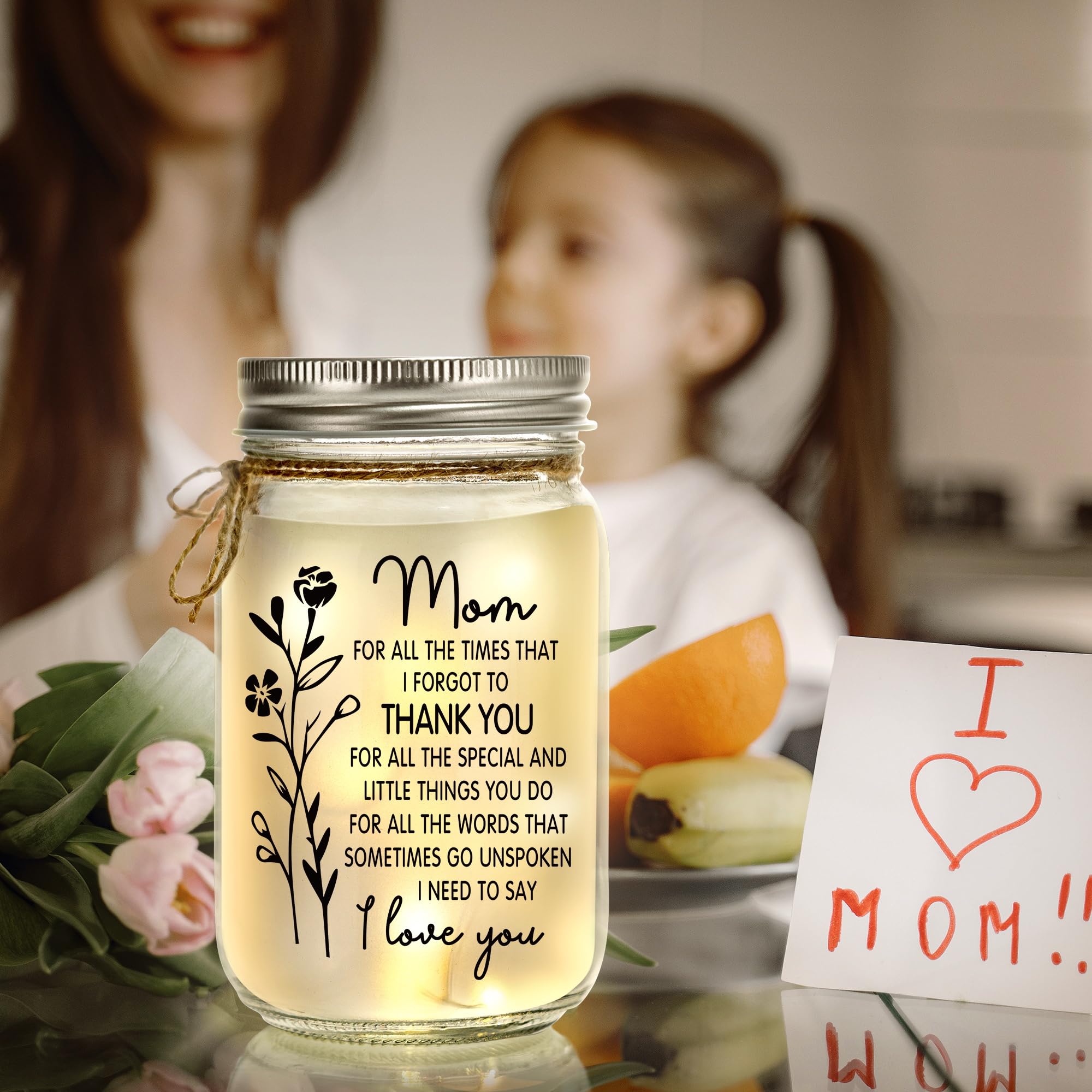 Kenon Mason Jar Night Light - Sentimental Gift for Mom, Home Decor, Model MJNL, Color Mom 01