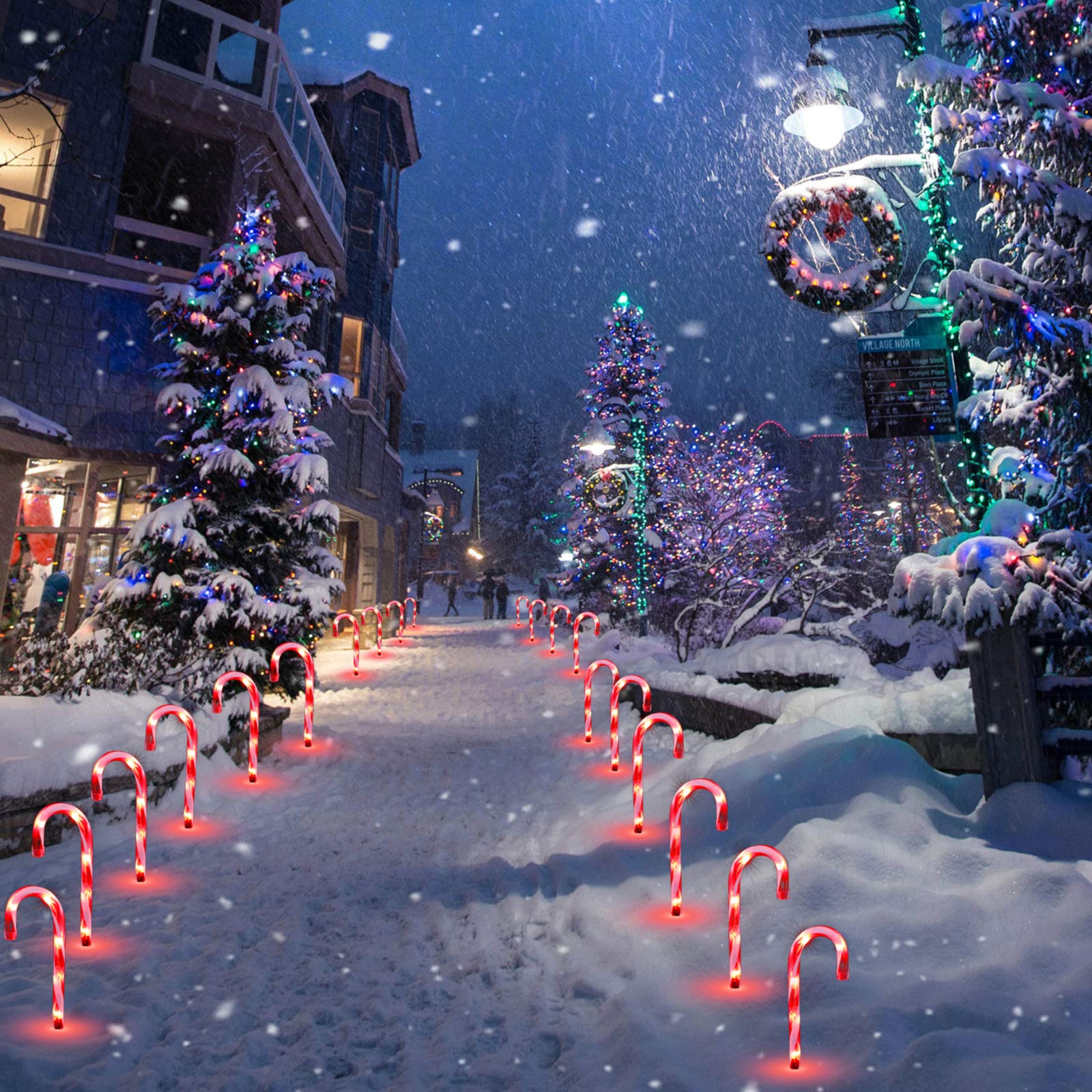 TIGOMOOV Candy Cane Lights Set of 10, 10 Inch Outdoor Christmas Decorations, Red-White Plastic Pathway Makers