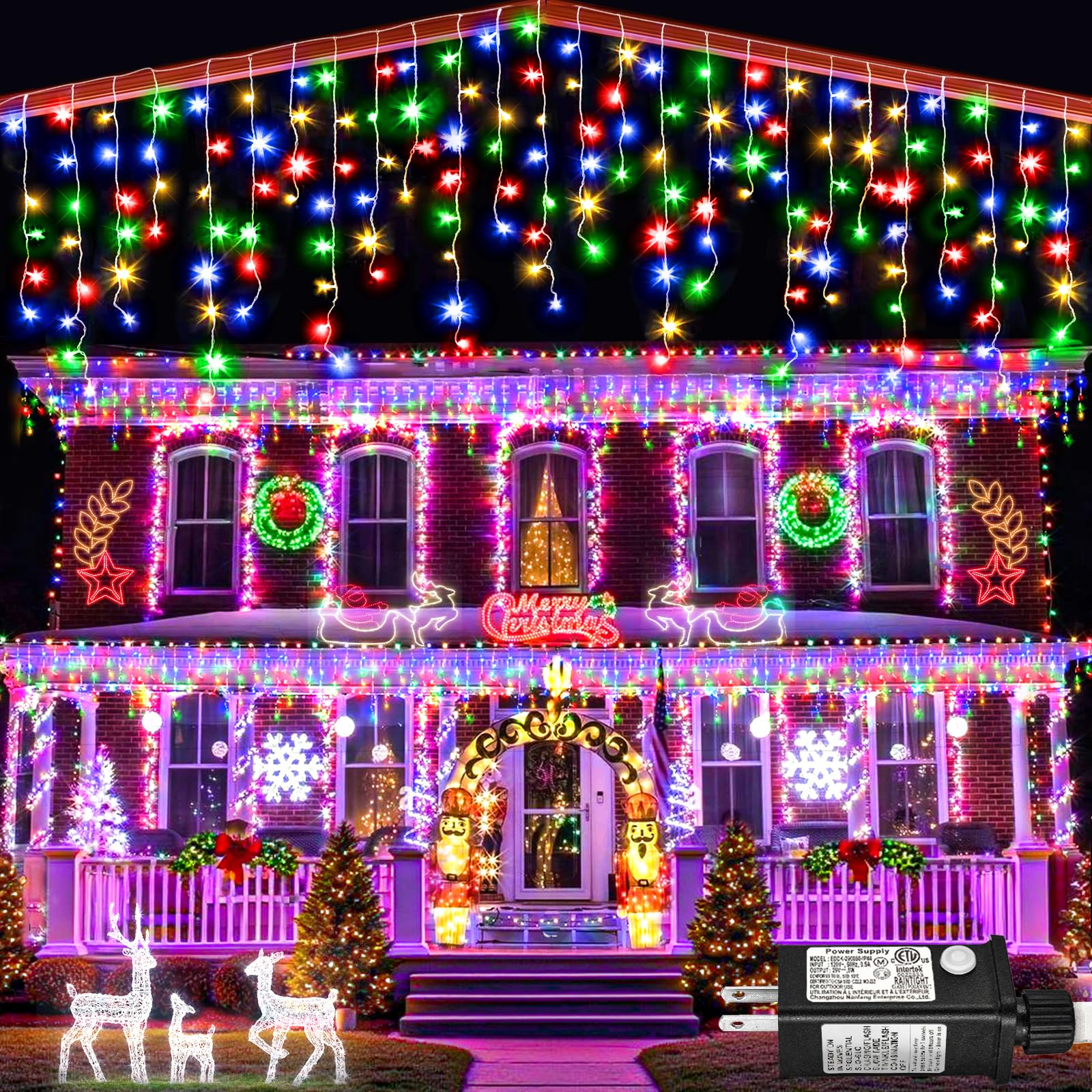 132 ft Christmas Lights -1280 LED Icicle Lights Outdoor with 240 Drops Hanging String Lights, 8 Modes Plug in Waterproof Timer M