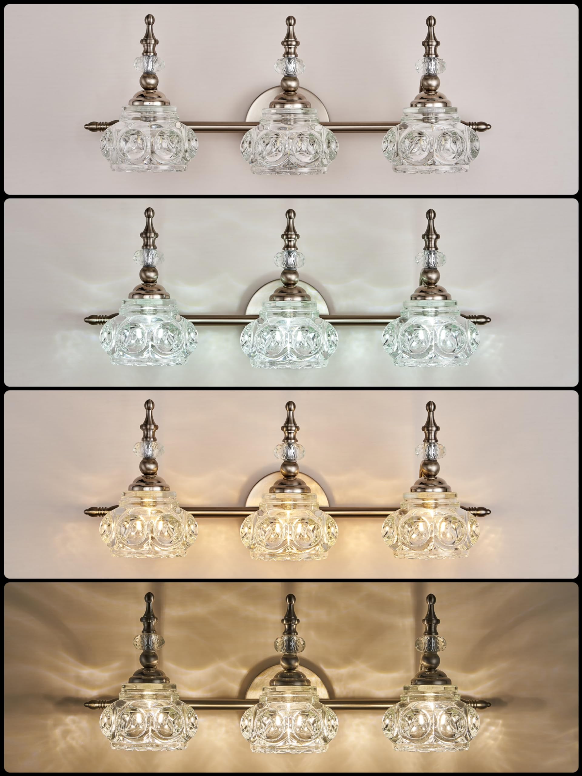 Zilanl Brushed Nickel Bathroom Vanity Light Fixtures Modern 3-Light Vanity Lights Bathroom Lighting Fixtures Vintage Wall Sconce