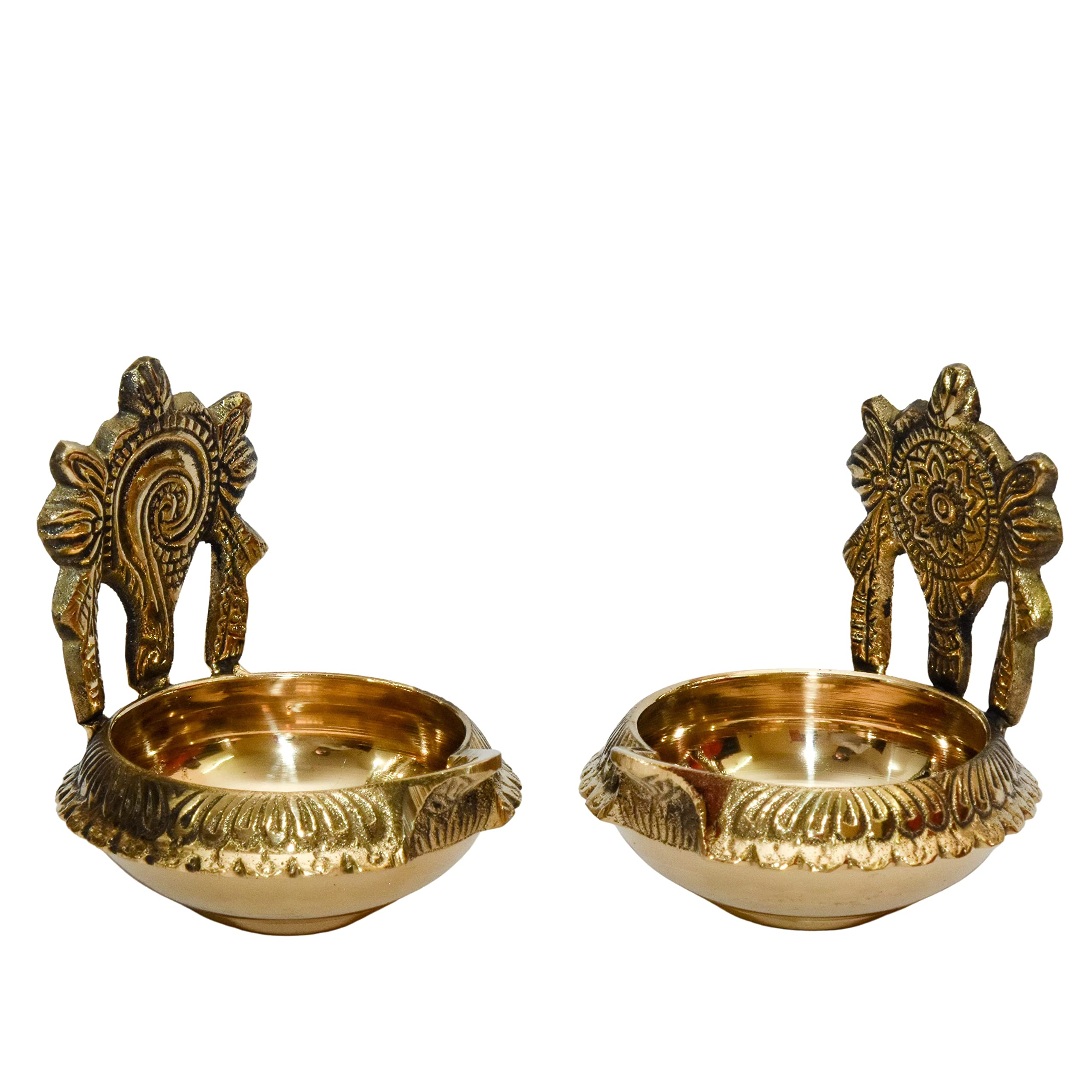 Bhimonee Decor Pure Brass Shanku Chakra kuber Diya, 3 inches, brass colour, Pack of 1 Pair