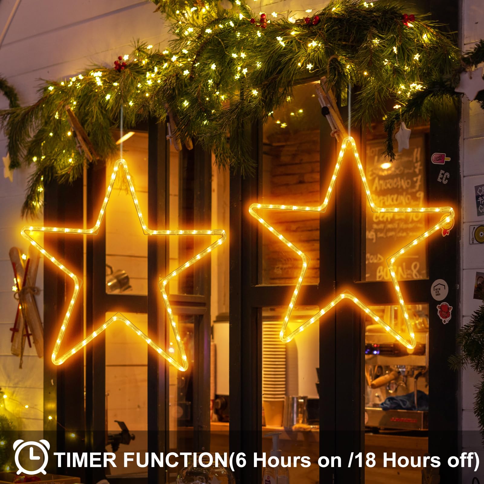 Dbfairy 19.68'' Star Outdoor Christmas Lights, 40 Leds Christmas Light Up Star With Timer, Hanging Big Star Window Lights Mains