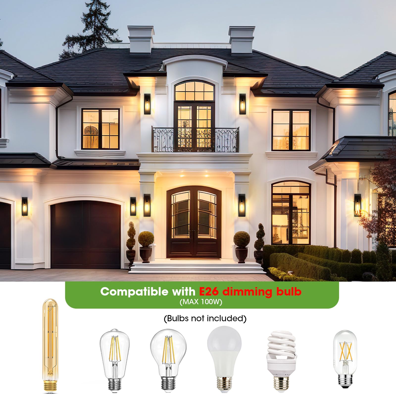 CRIRY Motion Sensor Wall Sconce Lights 2-Pack, 15.3" Waterproof Black Outdoor Fixtures, Model CR-WL604B-BK