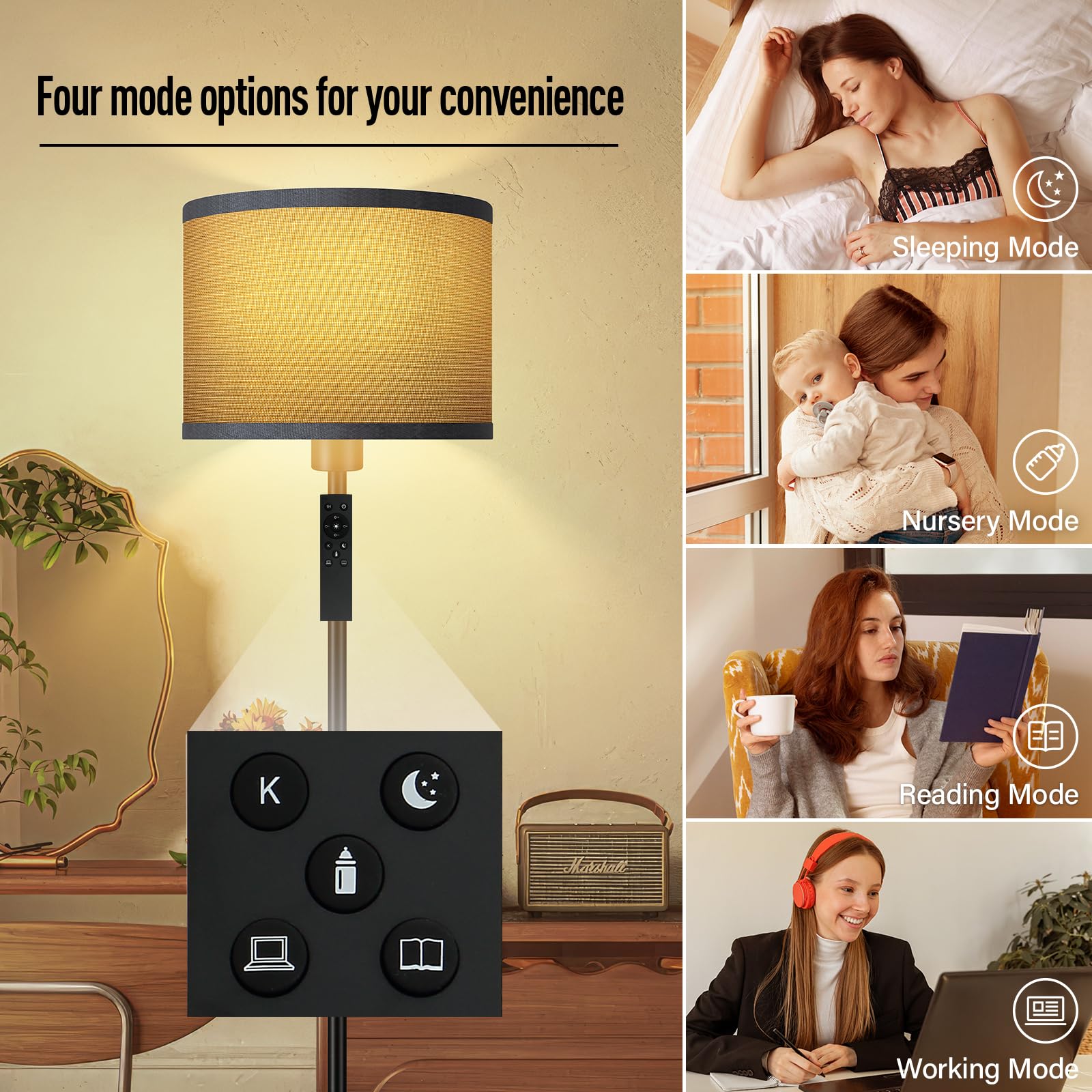 Bricosmocon Floor Lamp, Stepless Dimmable 10W/1200LM, 2700K-6500K Adjustable, Gray Linen, Model B1183