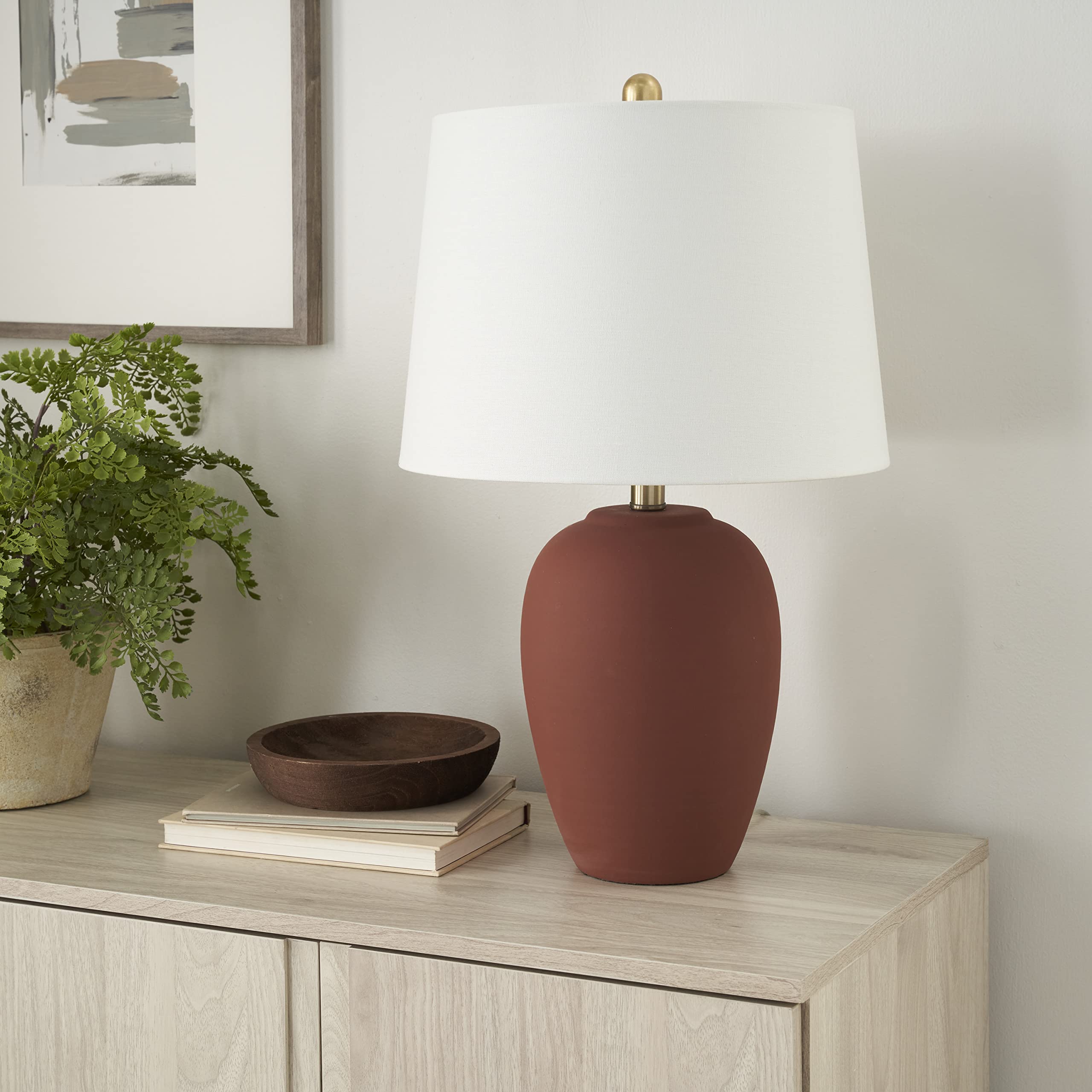 Nourison 23'' Rust Orange Ceramic Pot Table Lamp for Bedroom, Living Room, Dining Office, with White Tapered Drum Shade