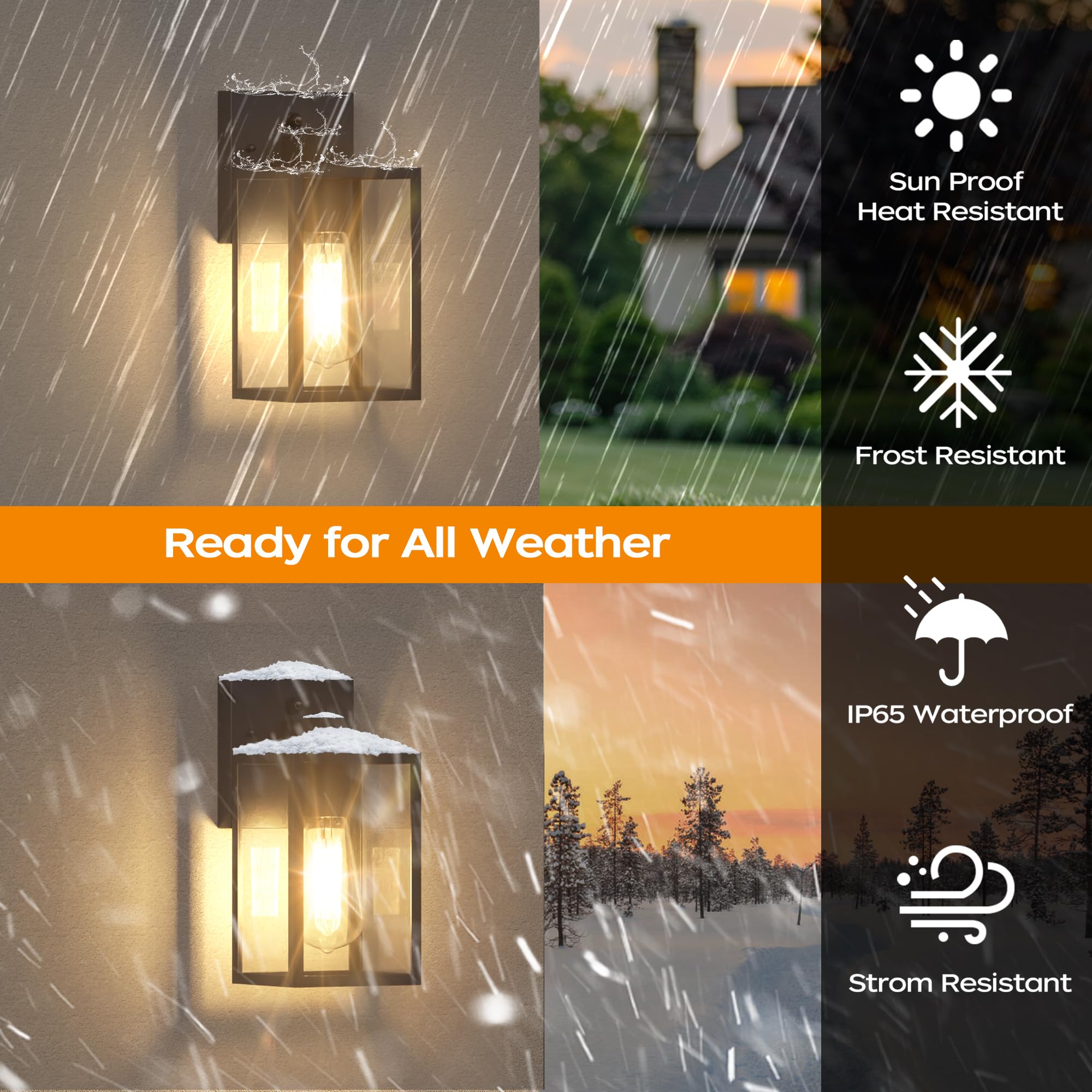 WIHTU Outdoor Wall Sconce Lamp - Dusk to Dawn, Waterproof, Black, Small, Model WTWL181AB1