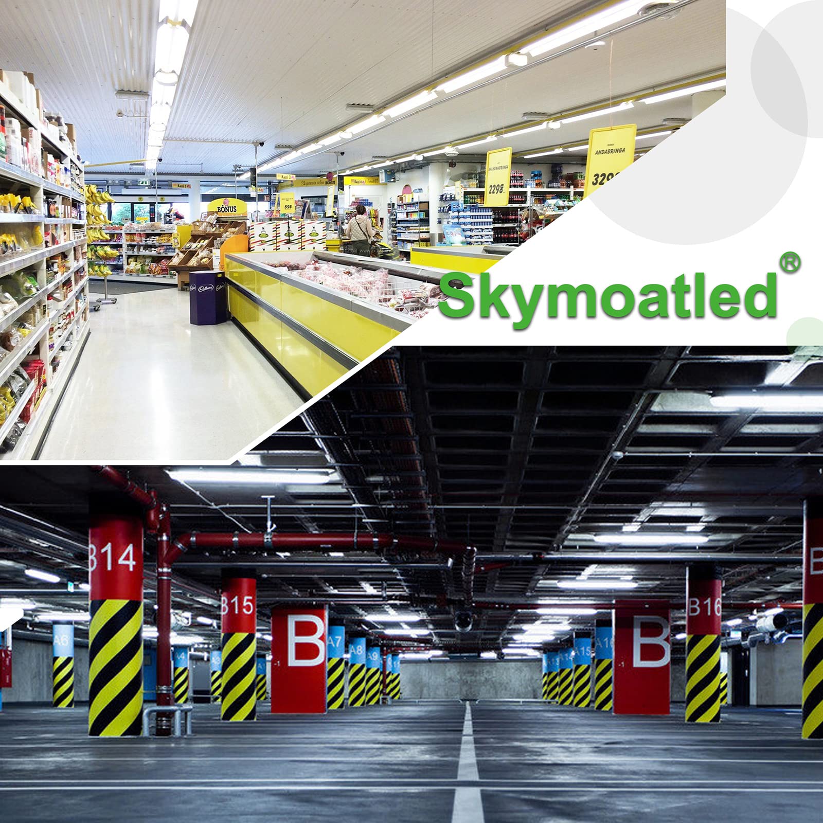 Skymoatled T12 LED Shop Light 130W 8FT 5000K Daylight White, 20800LM, 6-Pack, Aluminum, Linkable for Garage & Workshop