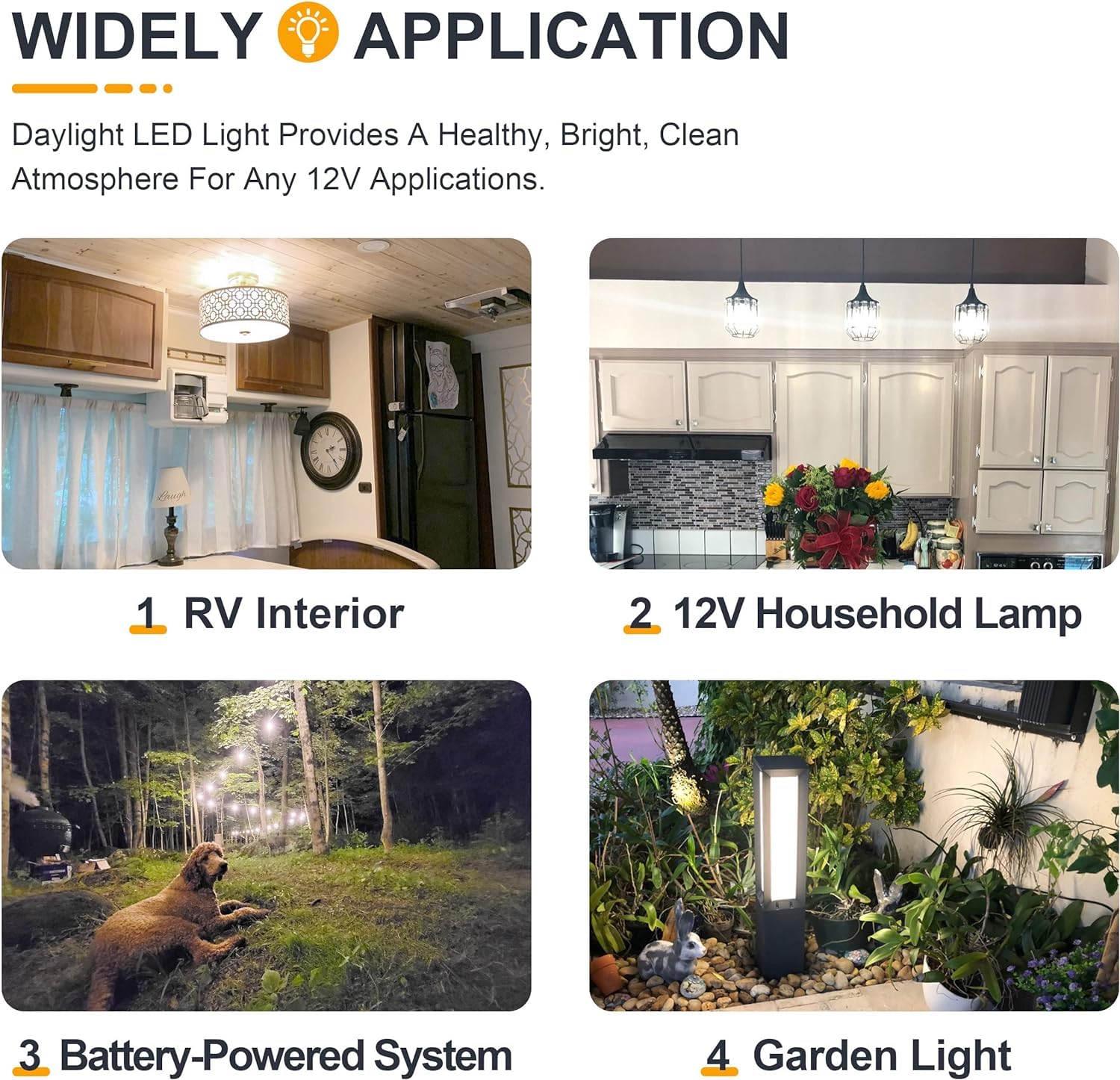 Tokcon 12V Led Light Bulbs - Daylight 5000K 4W(Only For 12 Volt Dc/Ac) - E12 Small Candelabra Base - 40W Equivalent Dimmable Low