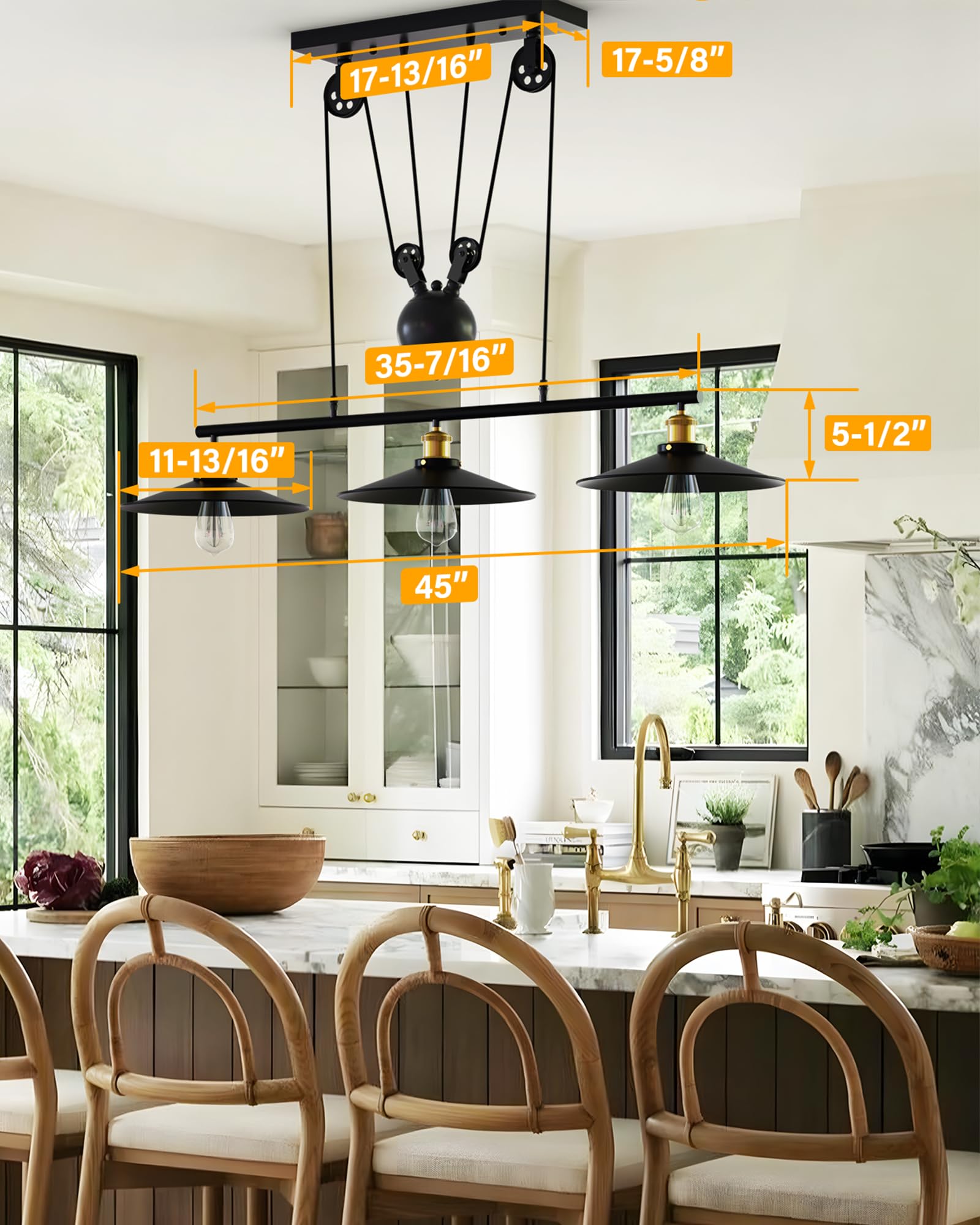 Winsoon Pendant Lights Kitchen Island: Kitchen Pendant Lighting Over Island 3 Lamps With Black Metal Shades - 3-Light Pool Table