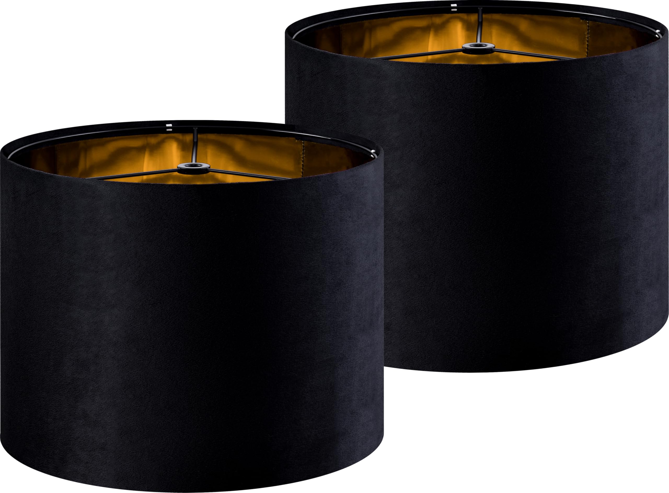 GO&SO Black Velvet Lamp Shades Set of 2 Medium Drum Lampshades -13 Top x 13 Bottom x 10 High(Spider) Traditional Fabric Lamp Sha
