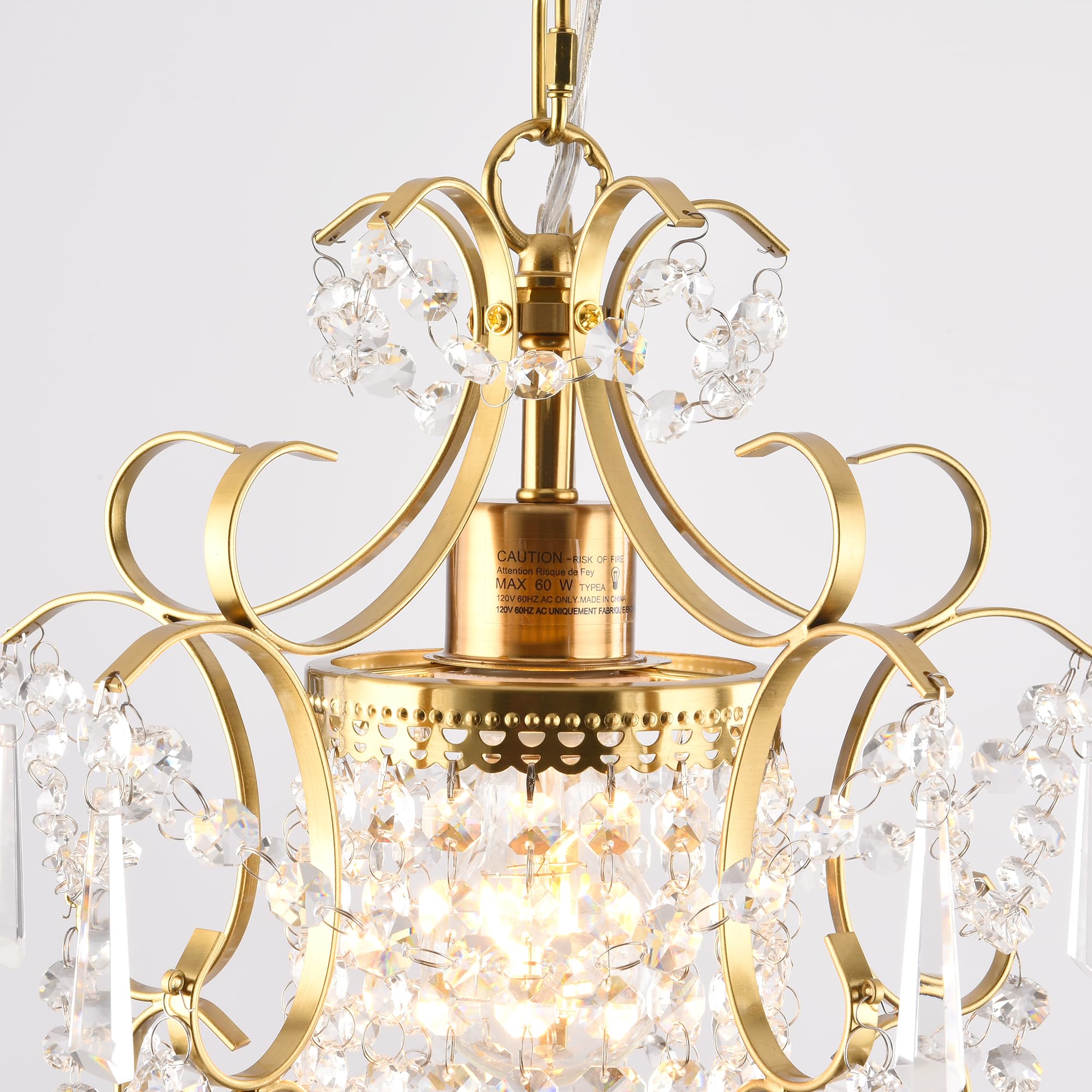 FLSFU Modern Gold Mini Chandelier, Crystal Pendant Light for Bedroom & Dining Room, Model 16011-GD