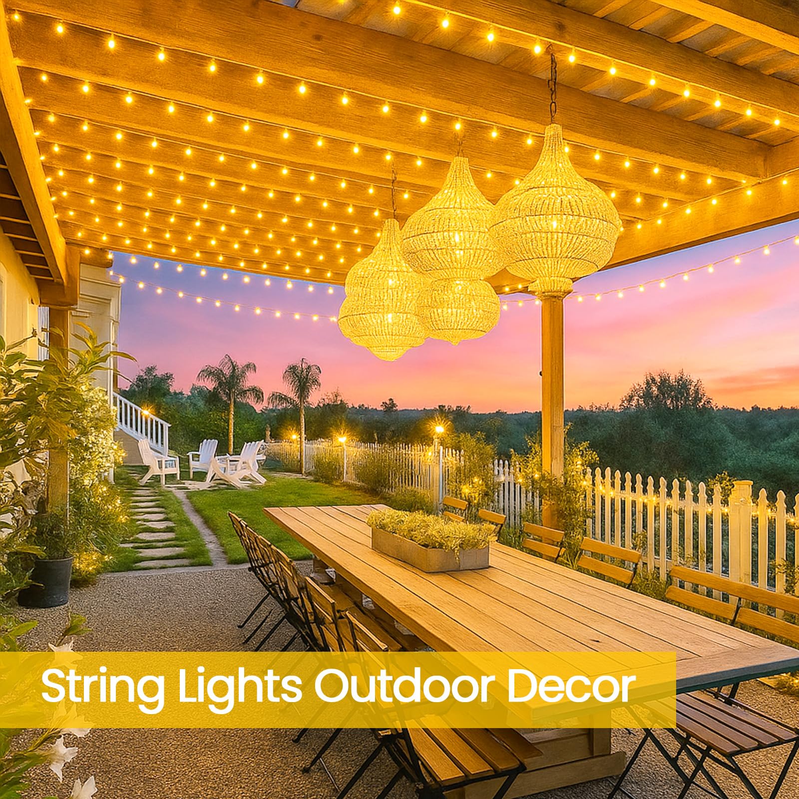 SANJICHA Solar String Lights, 4 Pack 180FT, 320 LED, Waterproof, 8 Modes, Warm White, Green Wire, Model SSLGW