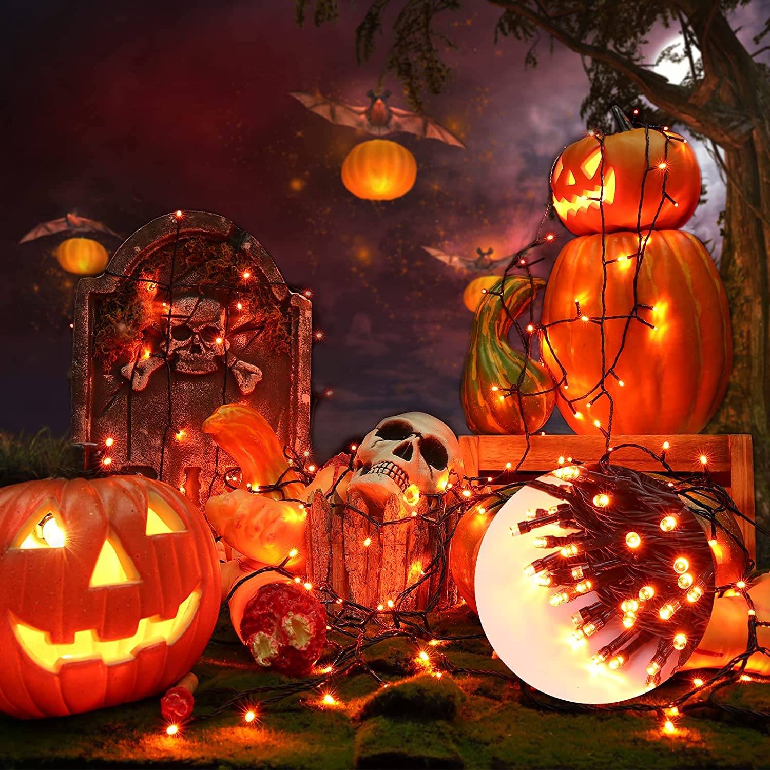 Orange Halloween Lights  114Ft 300 Led Connectable Orange Lights With 8 Modes  Waterproof Low Voltage Halloween String Lights  Outdoor String Light For Party  Yard  Garden  Indoor Spooky Decorations