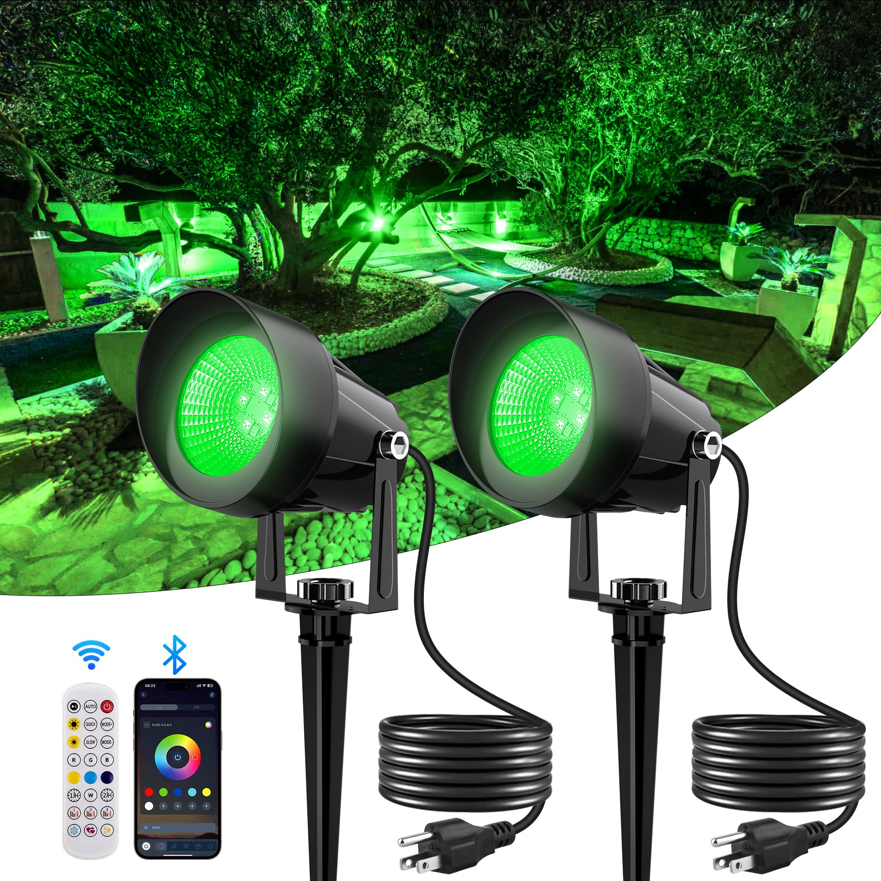 CREPOW Spot Lights Outdoor, Smart RGBW LED Color Changing Landscape Lights with APP and Remote Control, Music Mode, DIY Scenes, 