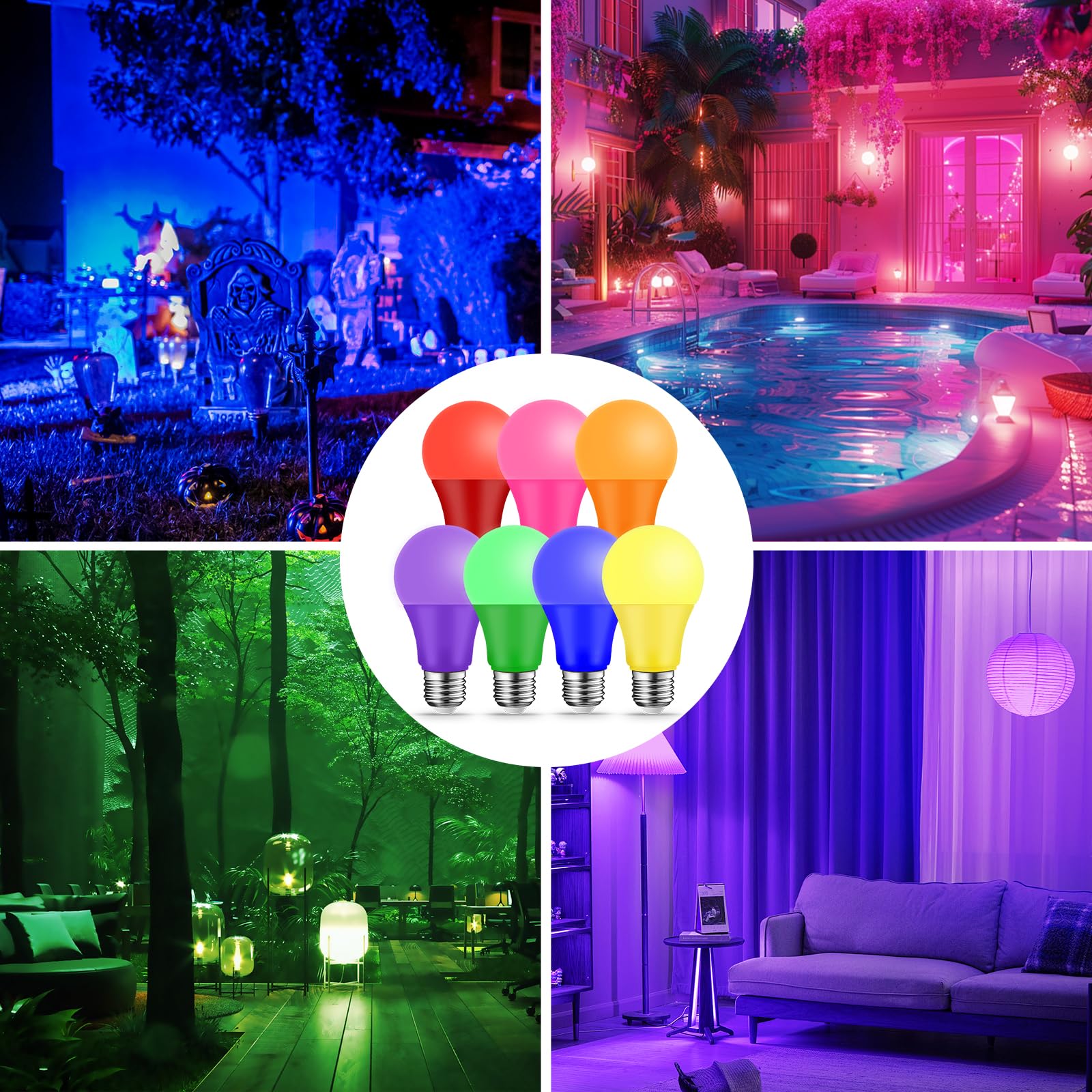 Kqhben Purple Light Bulbs - [ 4 Pack ]- 9W(60W Equivalent) E26 Base Led Colored Light Bulb For Festivals Party Christmas Bar Eve