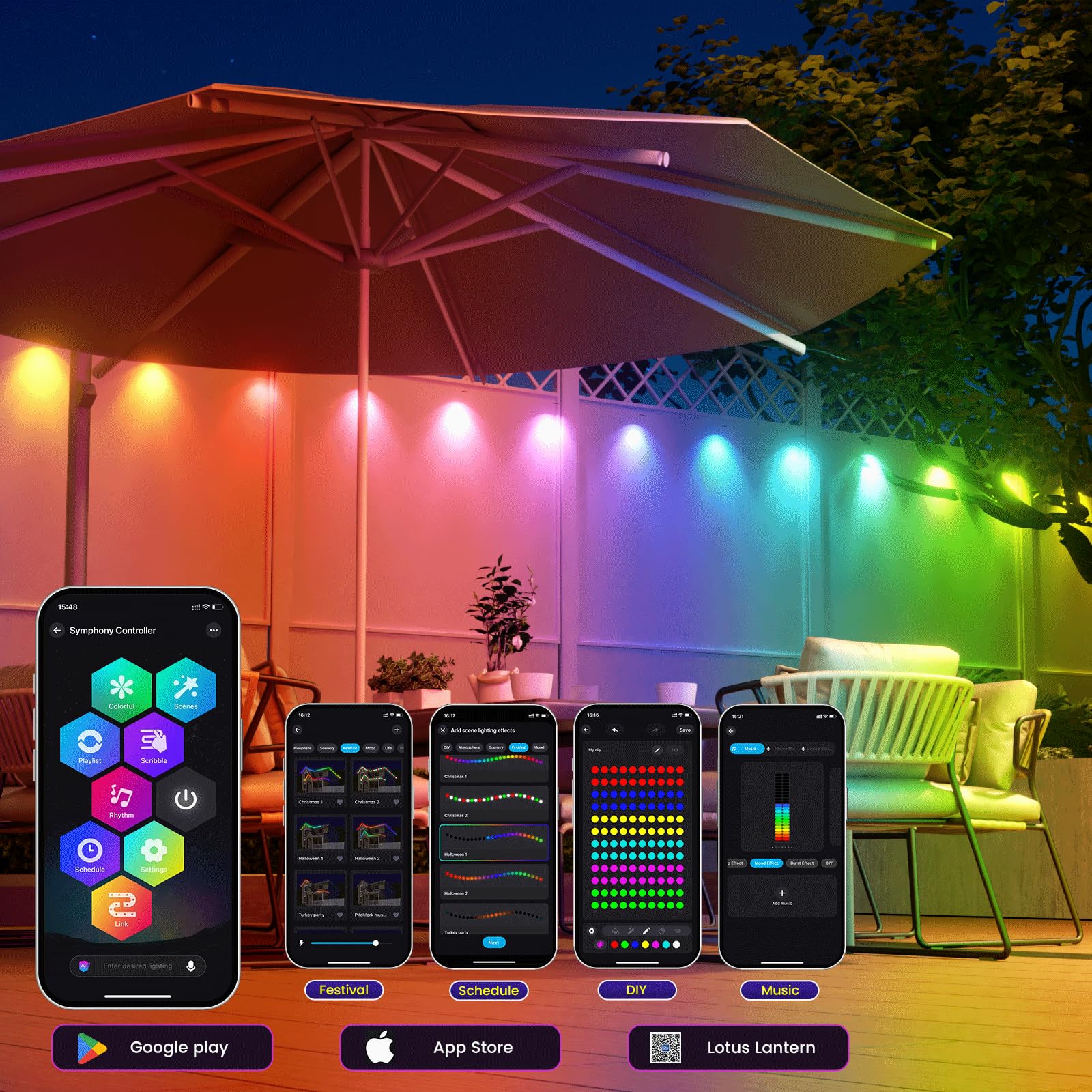 Fitop RGB Smart Eaves Light, 50FT IP67 Waterproof LED Strip, Music Sync, App/Remote Control, Multicolor, Model C5109