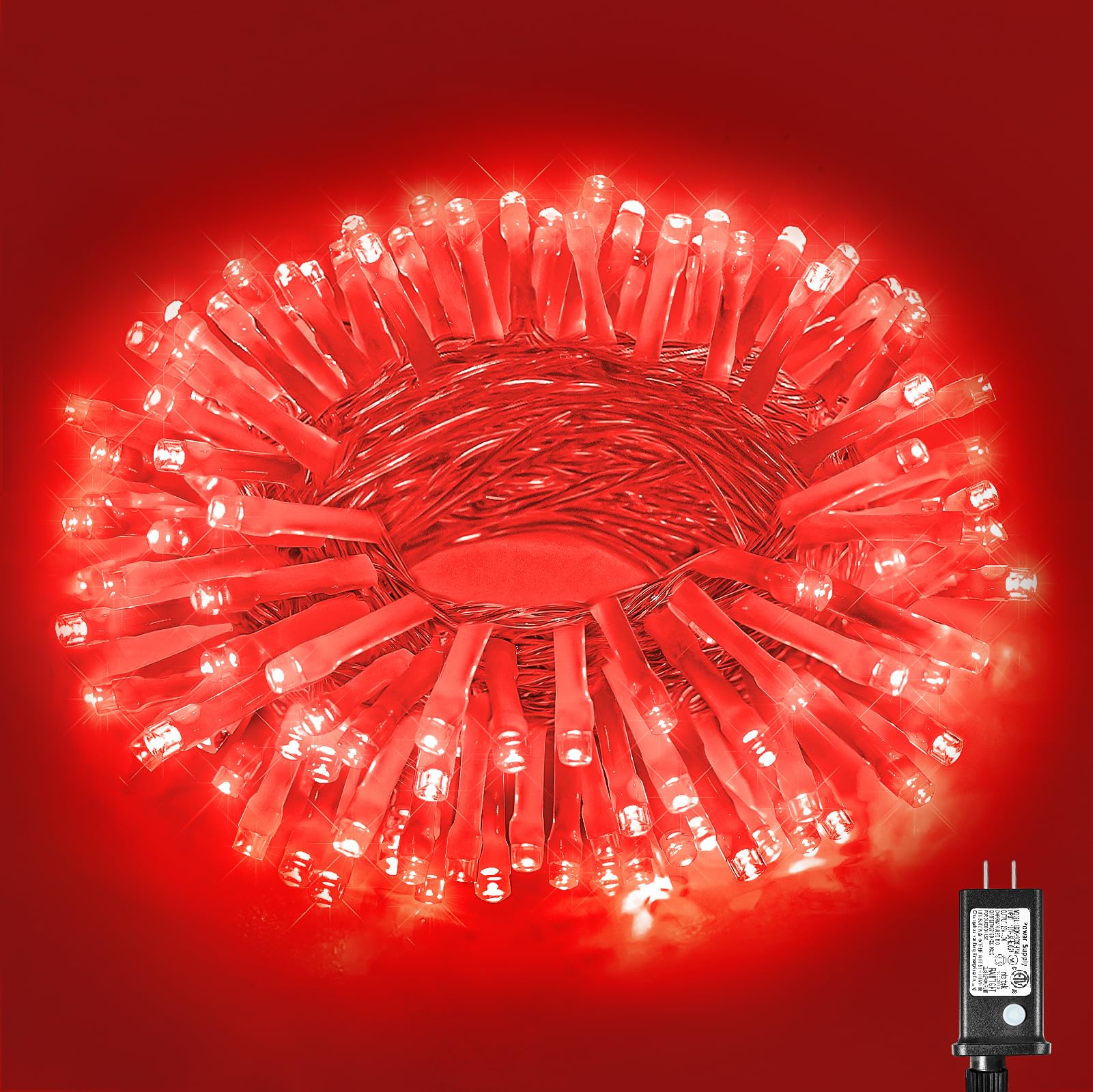 Vivideal 100 Led Red Christmas Lights Outdoor, 33Ft Red String Lights 8 Modes Clear Wire, Connectable Waterproof Plug In Pink Christmas Tree Lights For Bedroom Indoor Outdoor Christmas Decorations