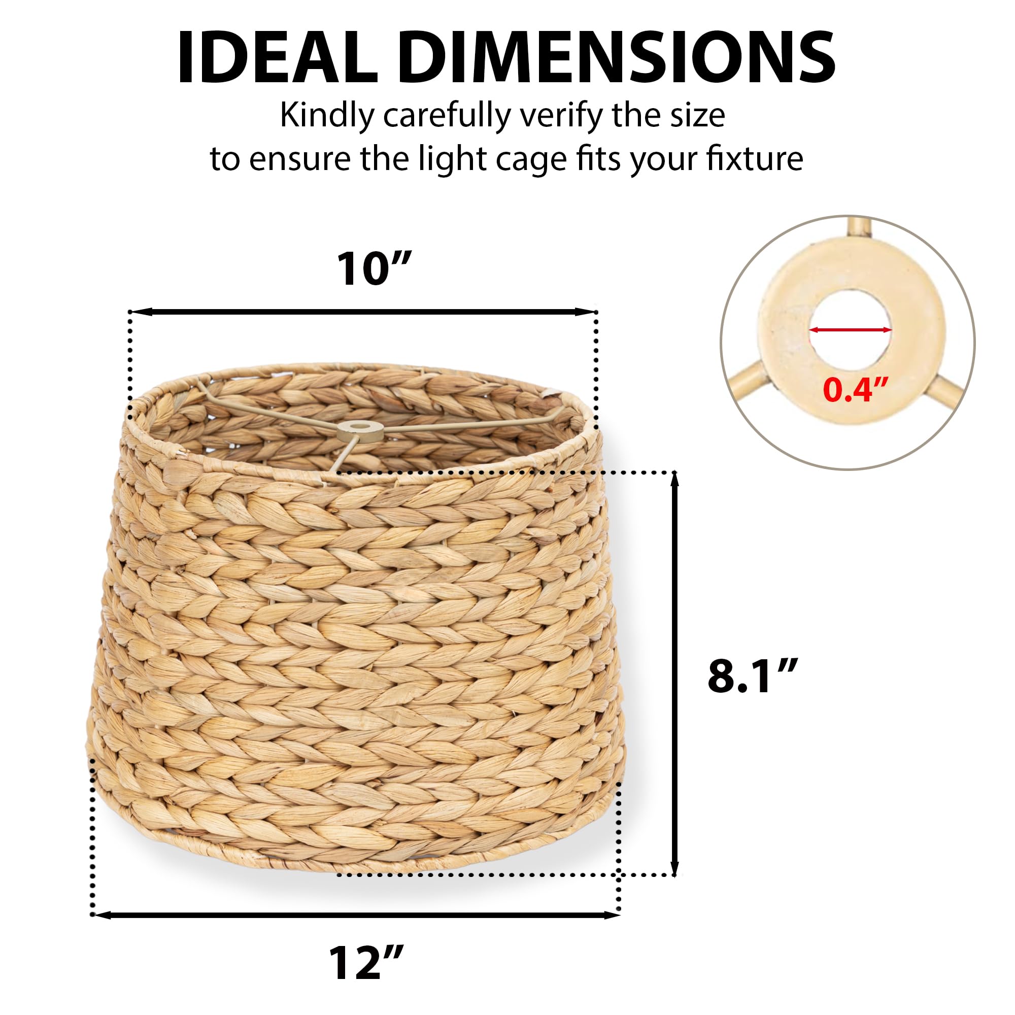 Farmhouse Water Hyacinth Drum Lamp Shades for Table Lamps, Wicker Pendant Light Shade Replacement, Rustic Light Fixture Cover, W