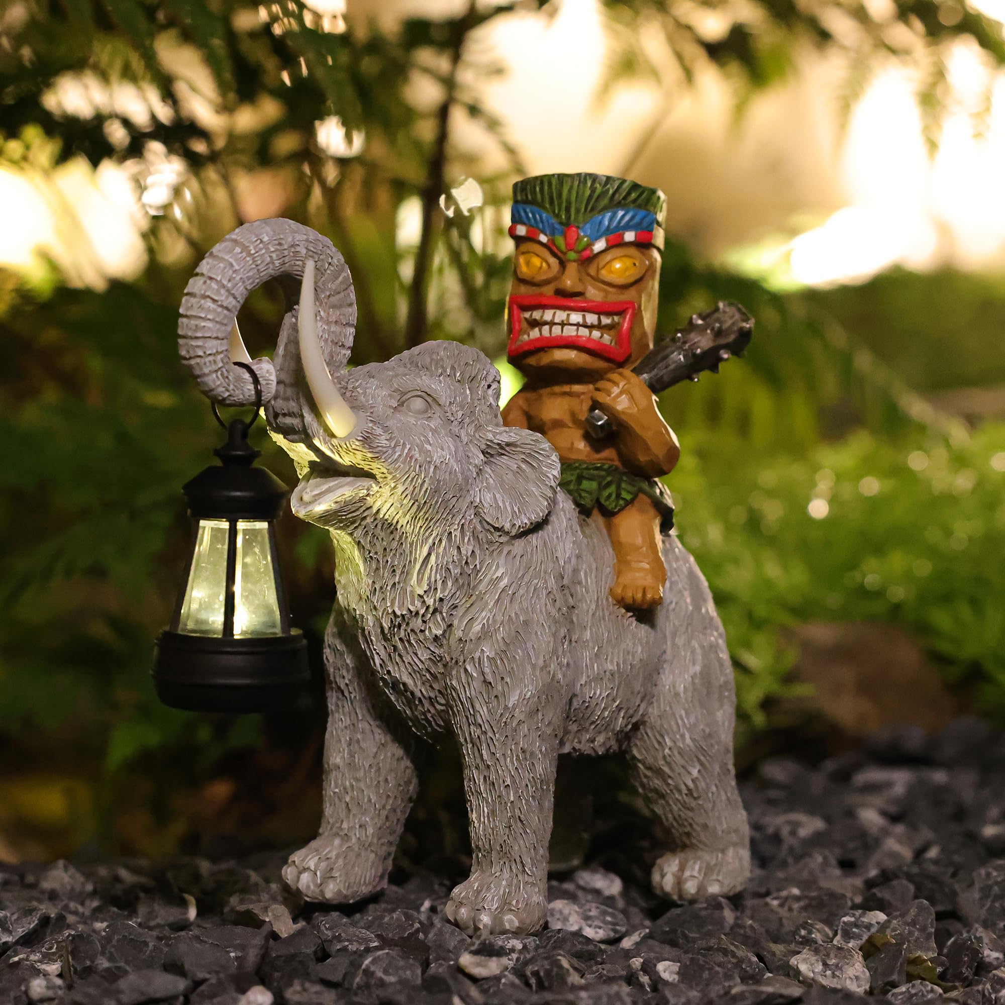 Yiosax Solar Tiki Statue-Outdoor Statues-Tiki Bar Decor-Solar Powered Light Garden Figurine Tiki Decoration For Bar,Patio,Balcon