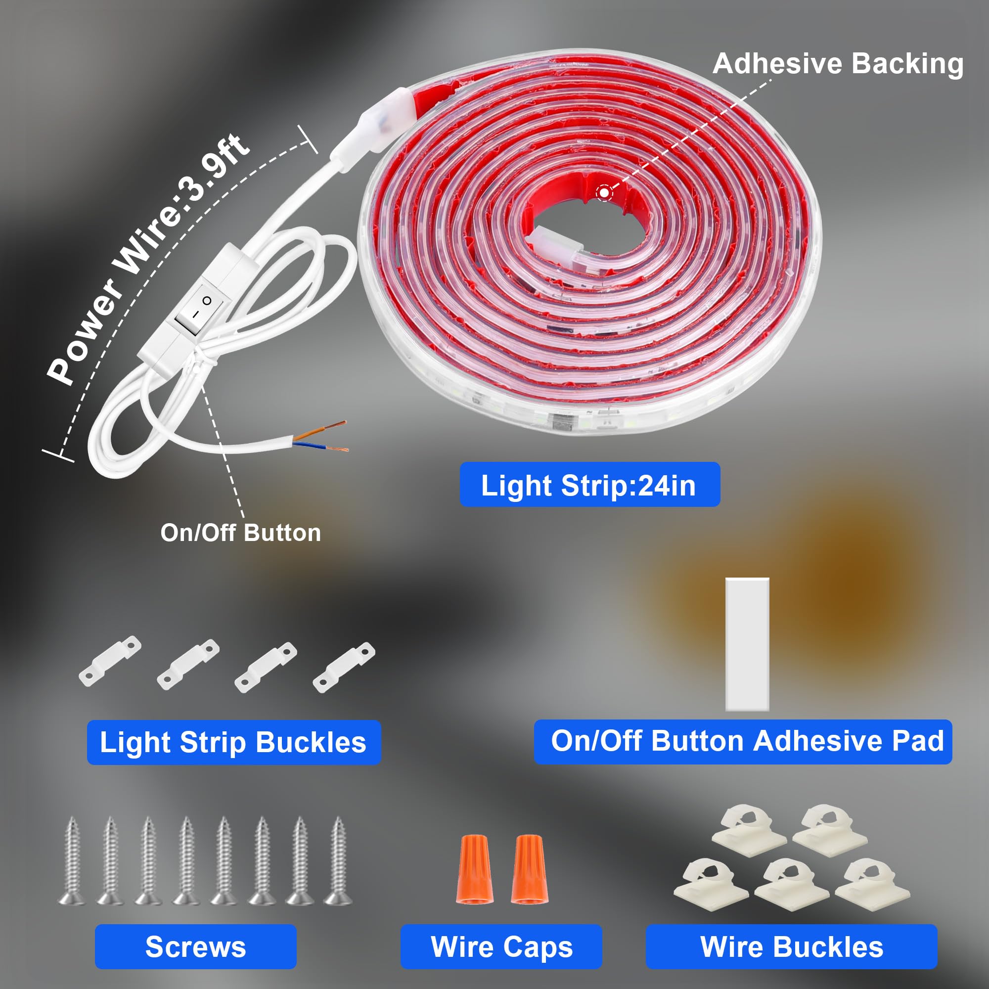 maylit Under Cabinet LED Strip Lighting, 6000K Cool White, 24in, Hardwired PCB+LED Light Bar for Kitchen, Desk, Closet