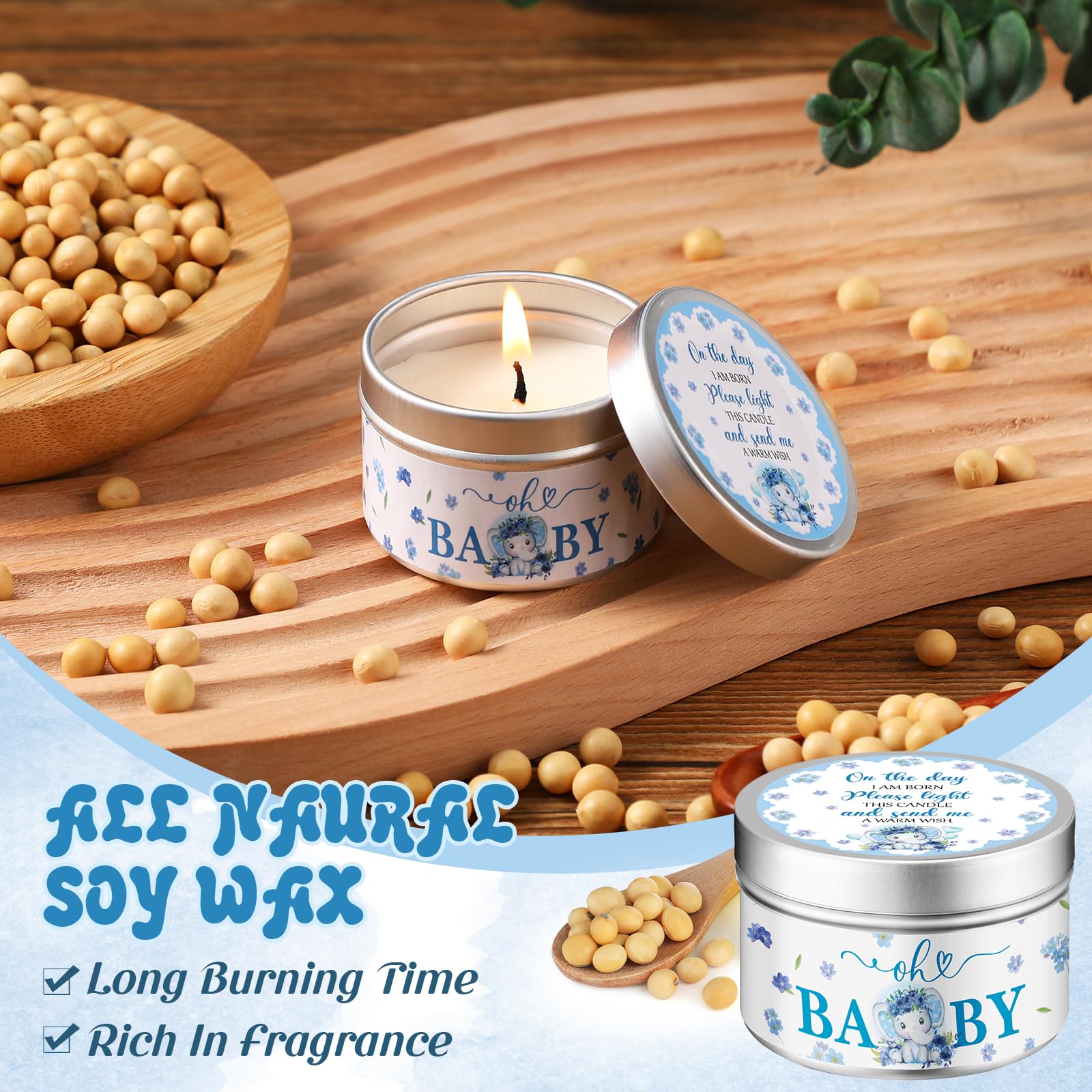 Threlaco 50 Pcs Baby Shower Party Favors Candles Lavender Scented Gender Reveal Gifts Bulk Candles for Favors Baby Shower Rustic