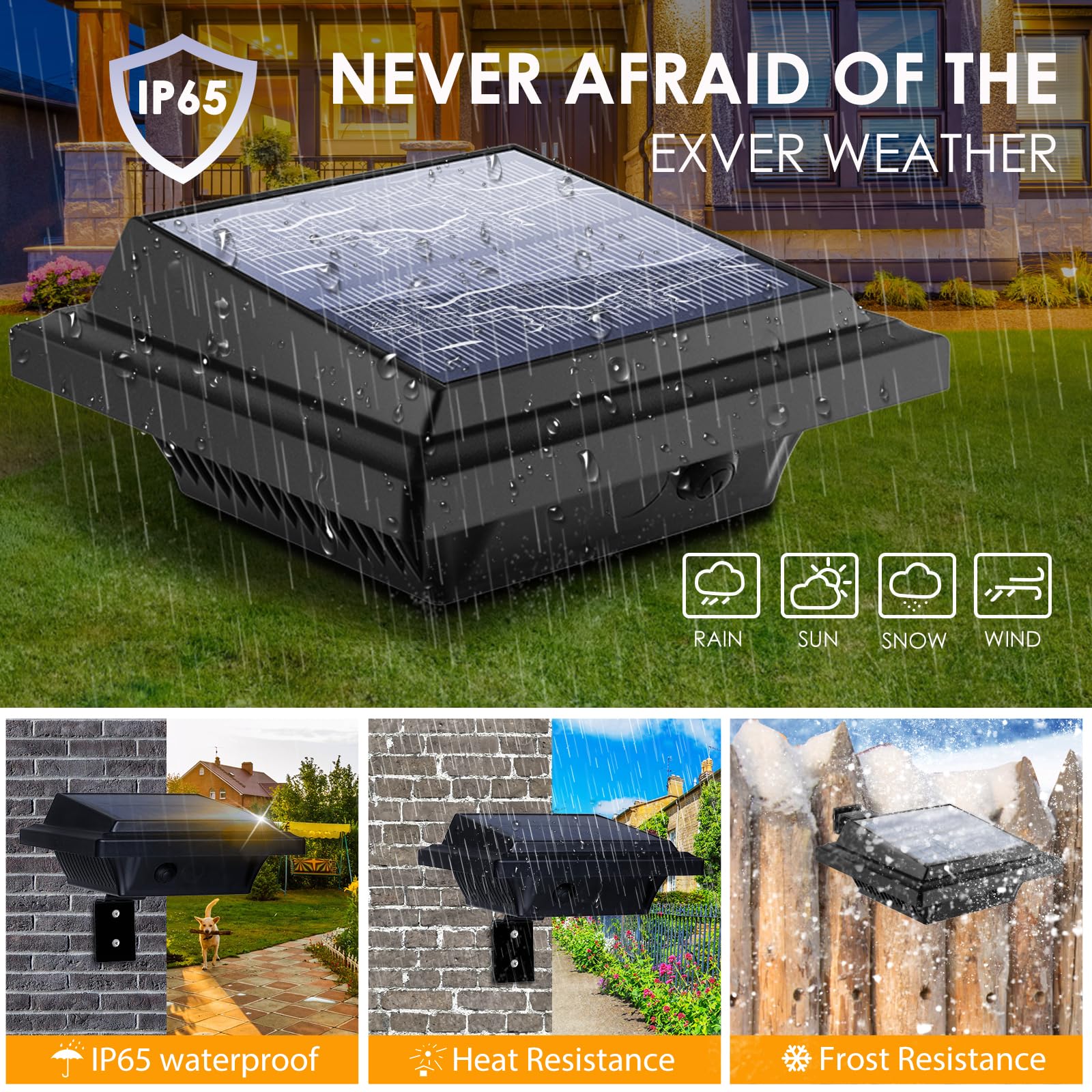 KEENZO Solar Outdoor Lights - 6pcs LED Gutter Lights, Warm White, Waterproof, Model 25GU-WCW, Black