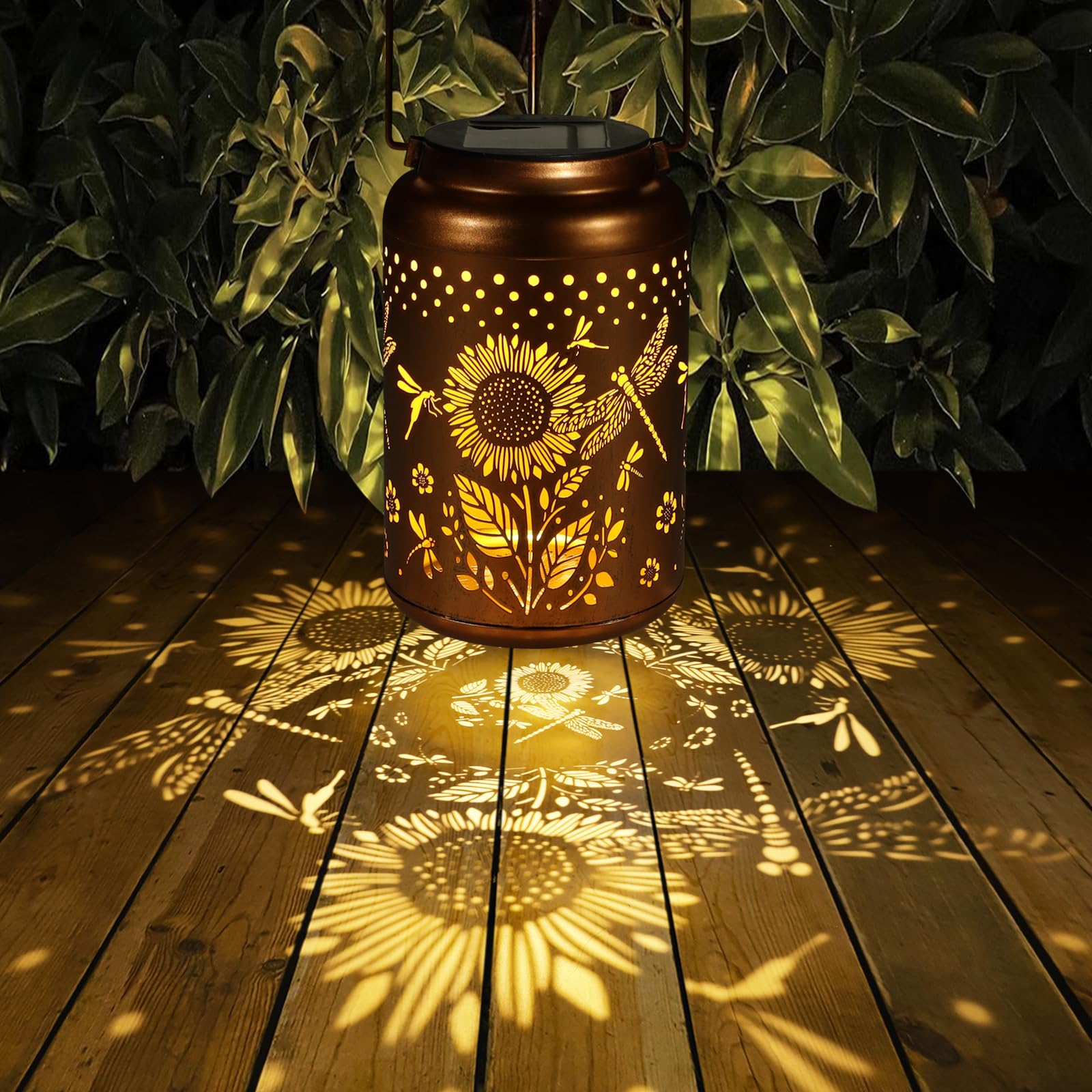 Tepaken Solar Lantern Hummingbird Outdoor Decor, Metal, Gold, Model T-DL-108, Waterproof for Yard, Patio, Garden