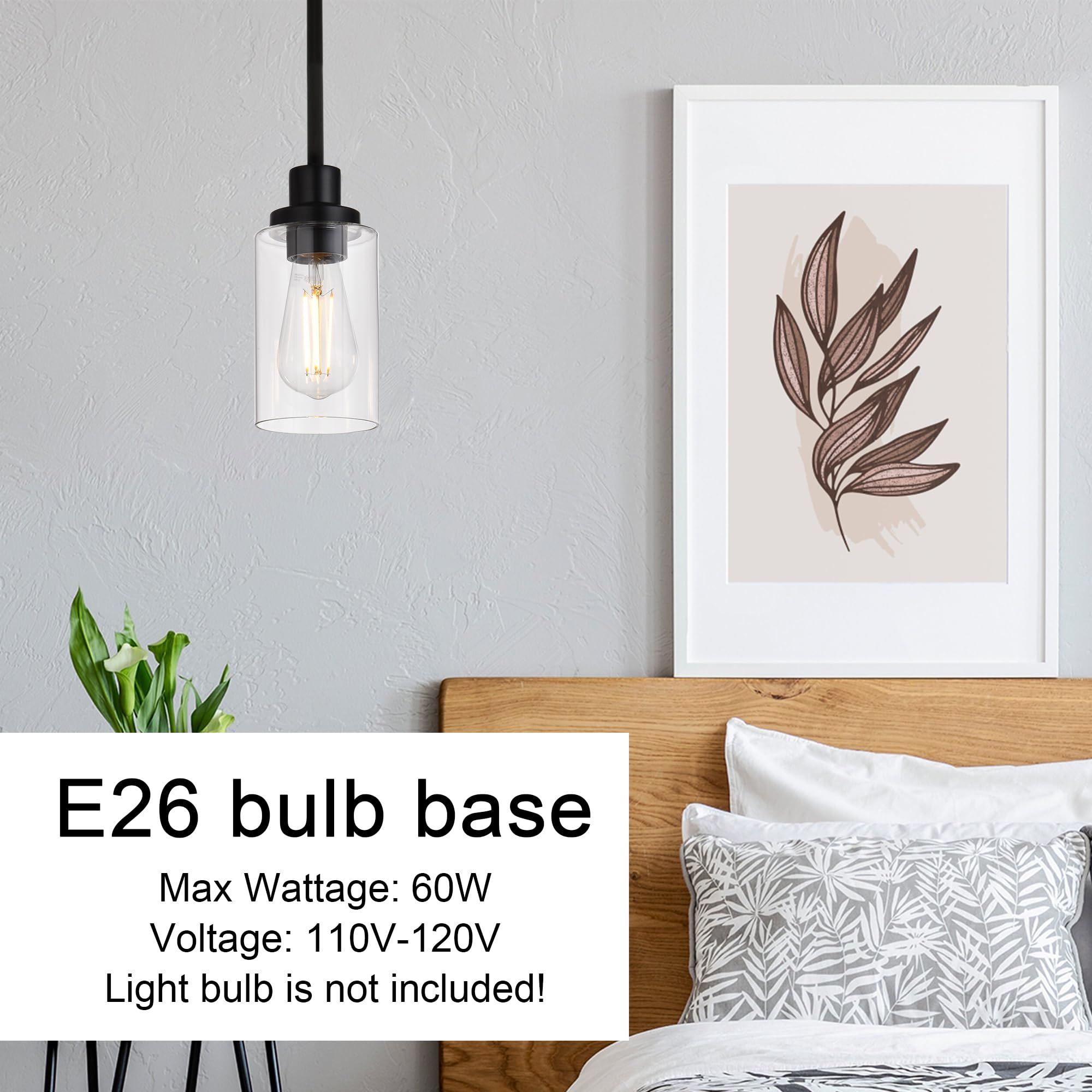 Melucee Kitchen Island Pendant Lighting 3 Pack Adjustable Black Hanging Ceiling Lamp With Clear Glass Shade For Bar Dining Room