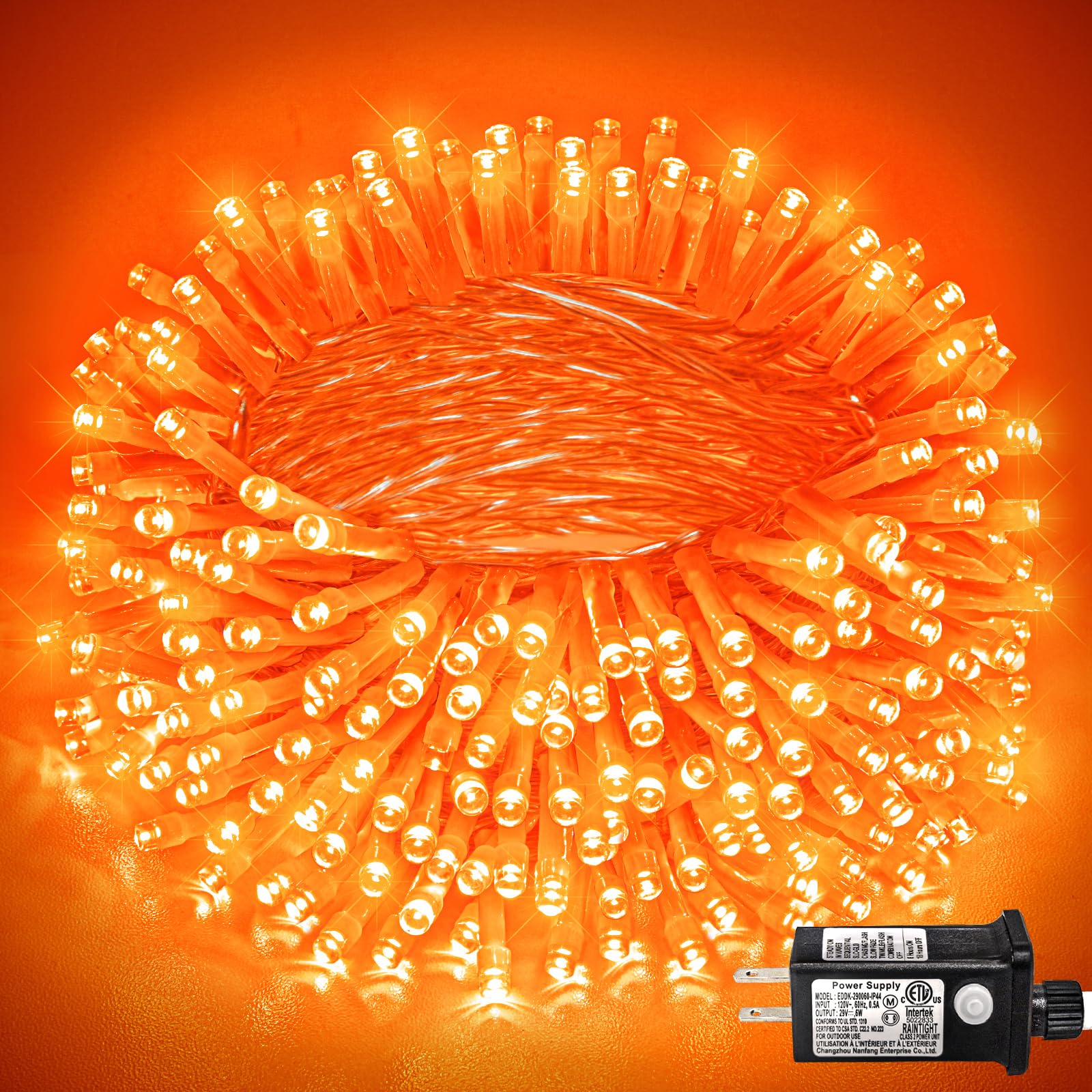 Einiiya 800 Led Christmas Lights Outdoor 262 Ft String Lights Indoor Outdoor Clear Wire With 8 Modes Plug In Waterproof Orange String Light For Christmas Tree Party Thanksgiving Decorations