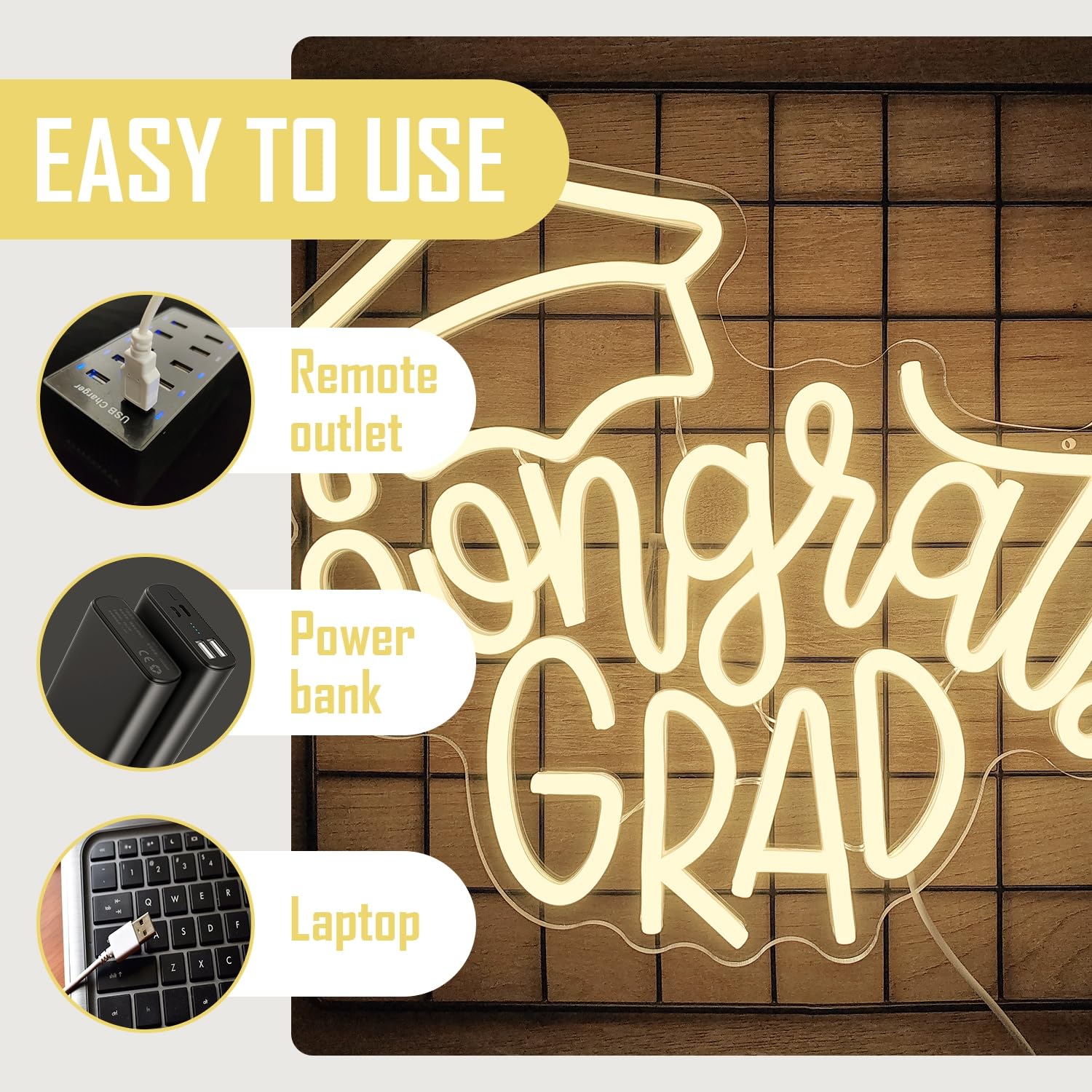 Congrats Grad Neon Sign Graduation Cap Led Neon Sign Dimmable Congrats Neon Sign for Wall Decor Graduation Party Neon Light Sign