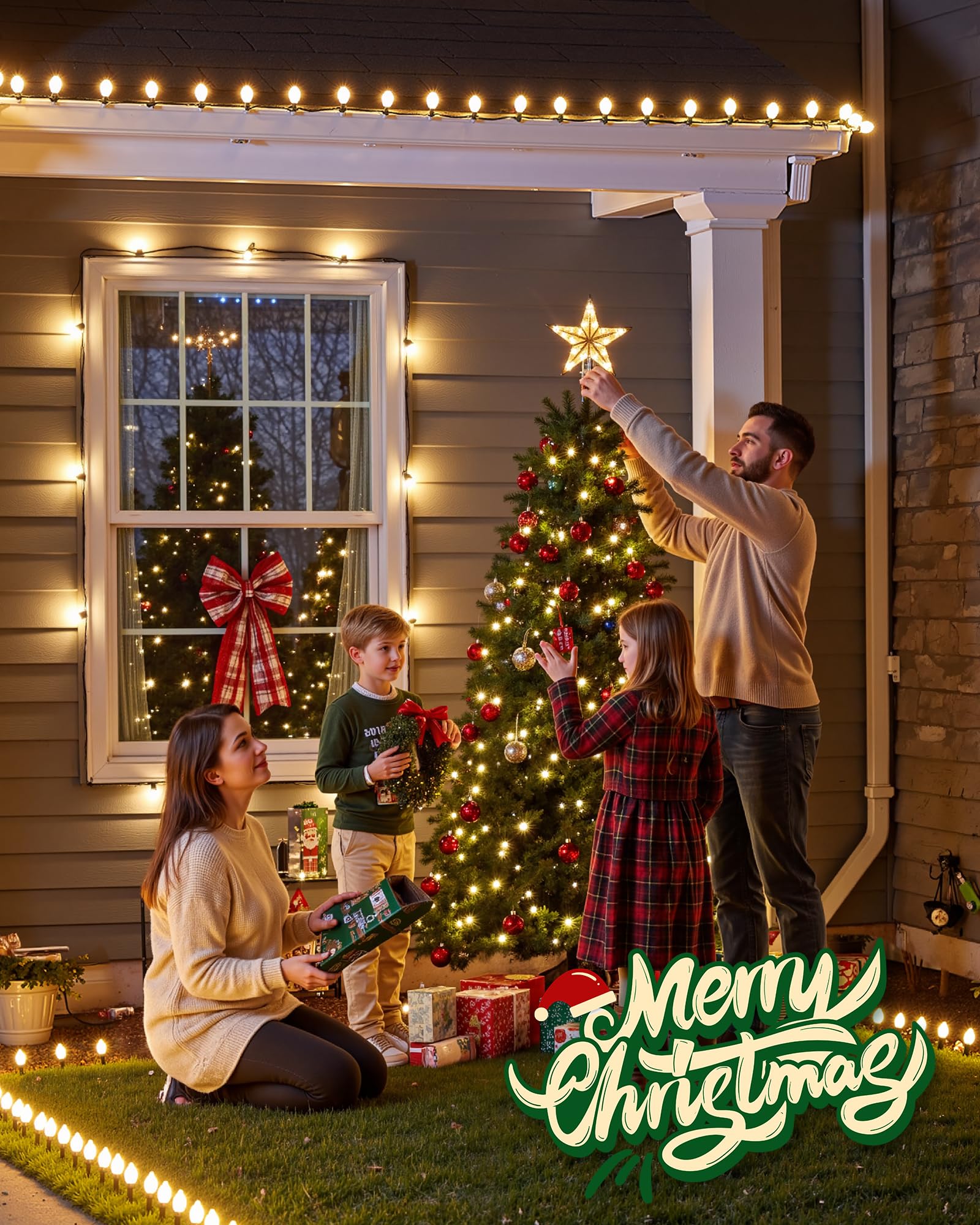 C9 Led Christmas Lights Outdoor With 110 Spring Clips  81Ft 110 Led C9 String Lights Waterproof Connectable For Roofline Patio House Yard Windows Xmas Tree Indoor Outdoor Christmas Decor  Red Green