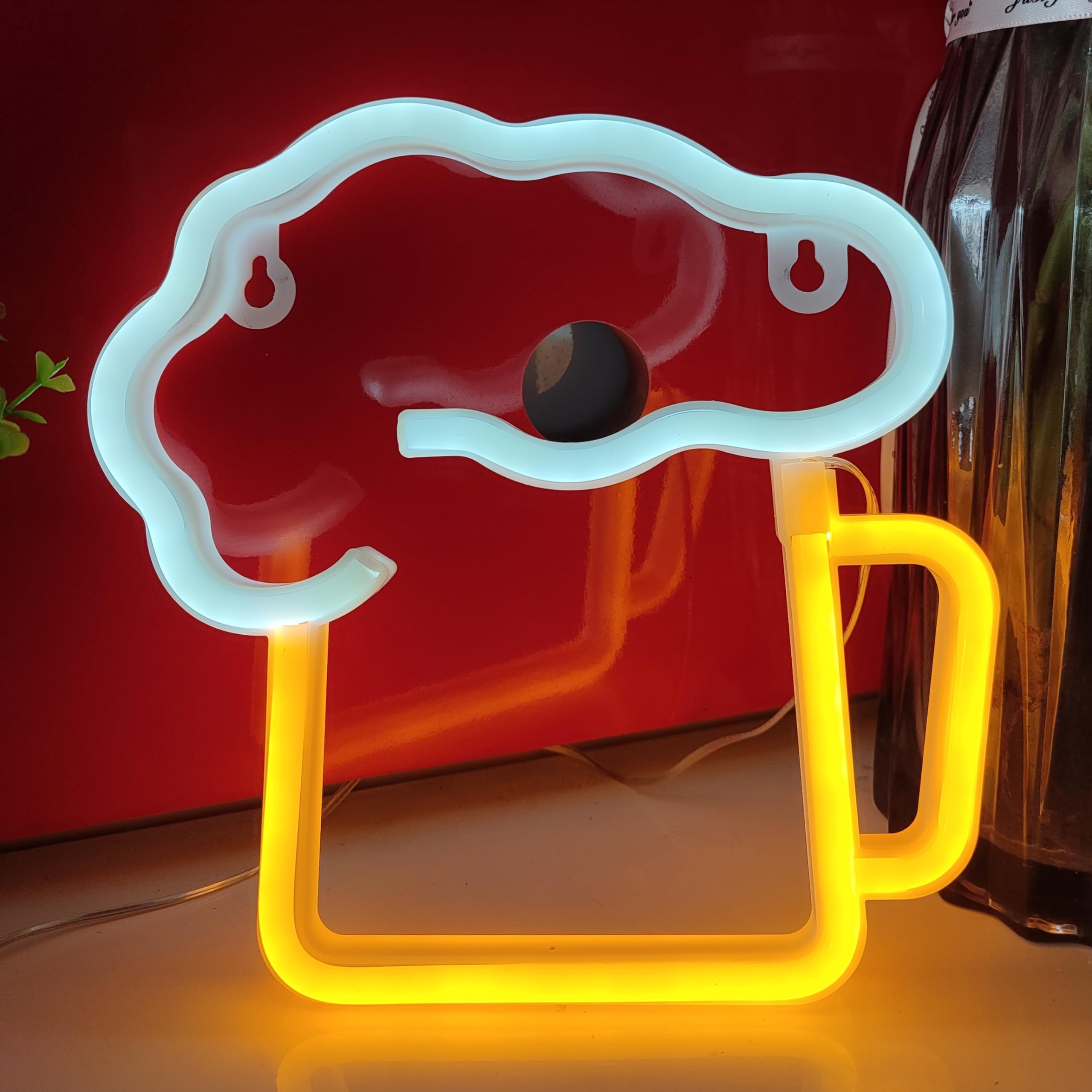 JYWJ Neon Light Sign, USB & Battery Powered, LED Wall Decoration, Yellow & White, Ideal for Parties & Business Premises