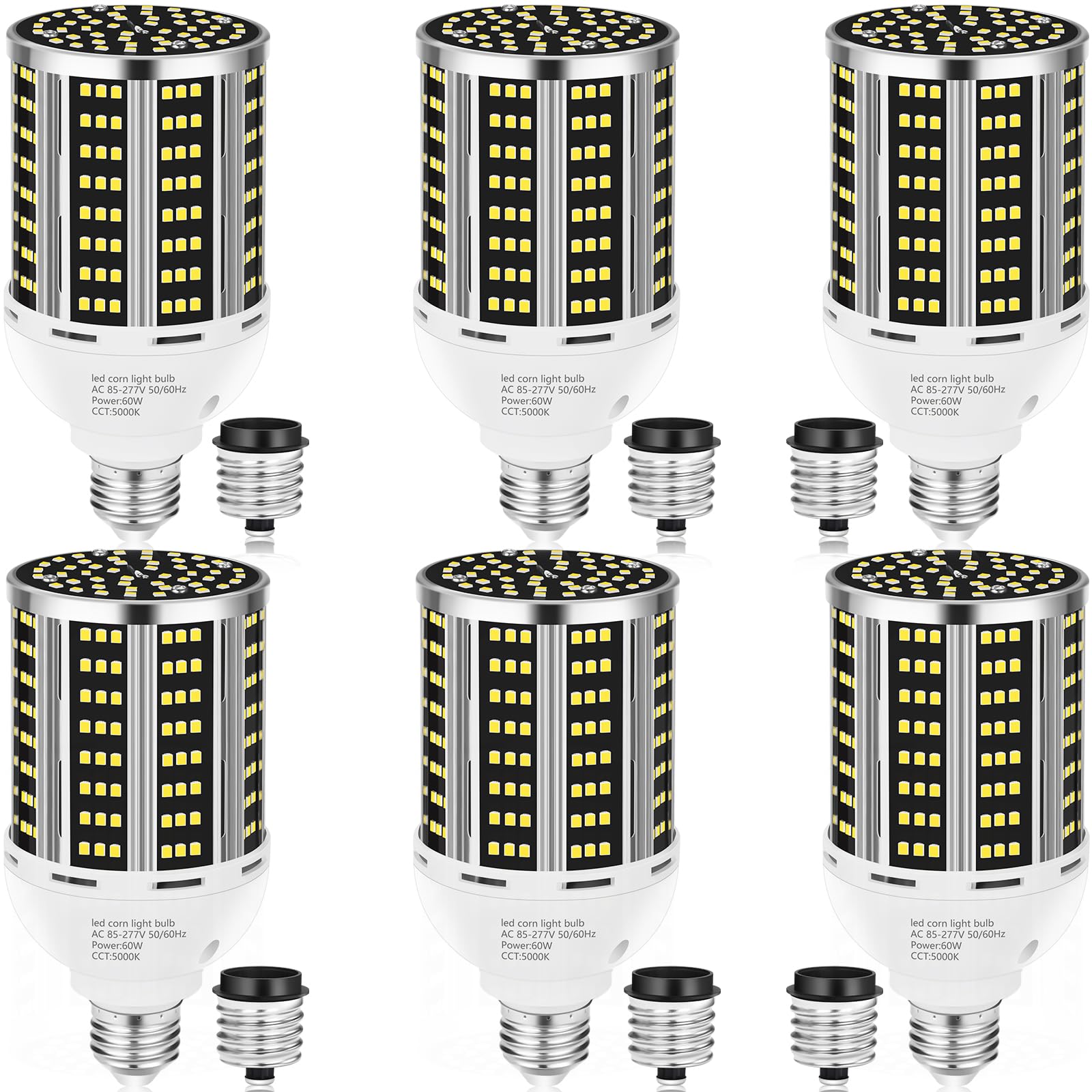 65W LED Corn Light Bulb 6 pack(650W Equivalent )  Daylight 5000K E26/E39 Commercial Grade 7800LM Medium Mogul Base LED Lamp Large Area Lights For Outdoor Indoor Garage Warehouse Factory Bay Light