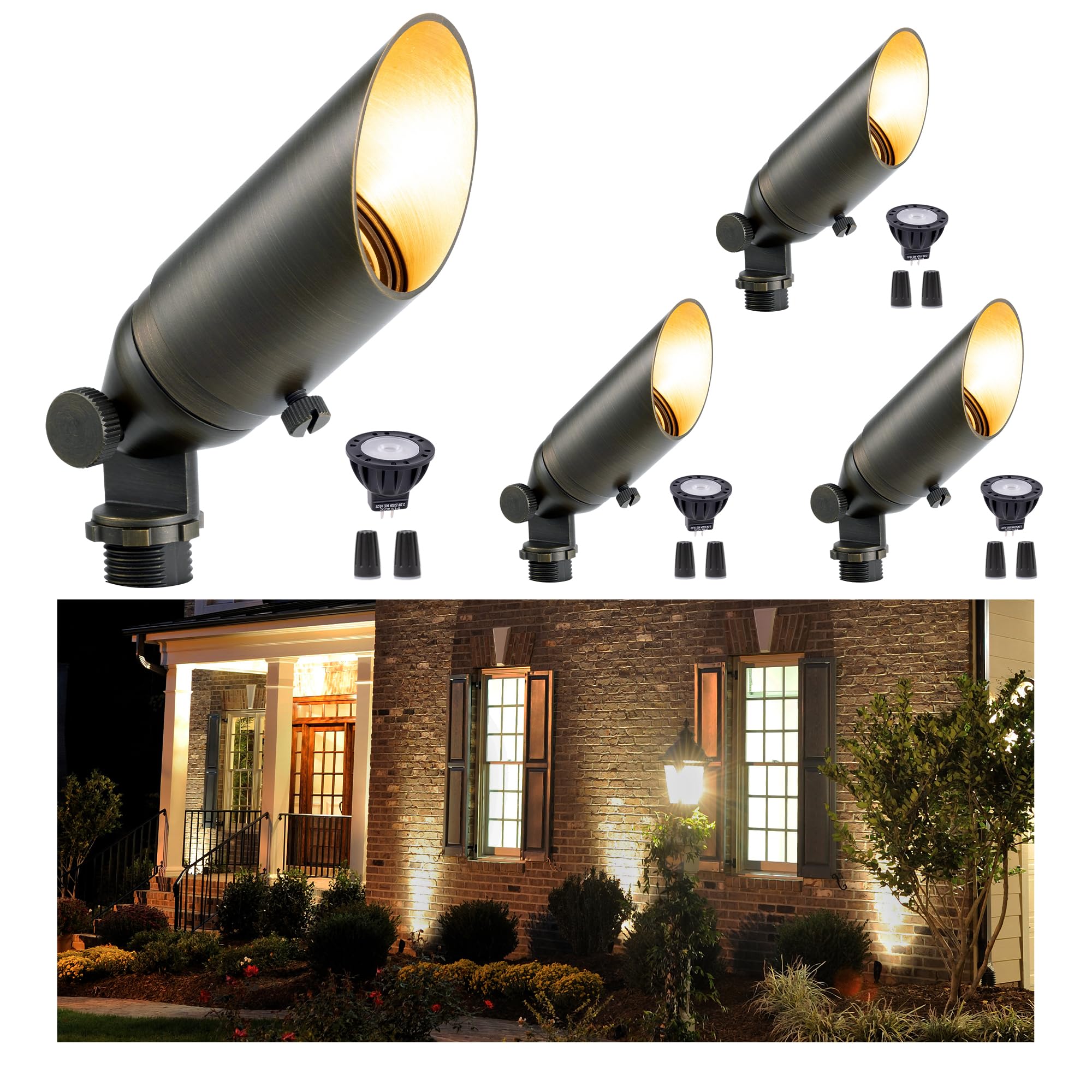 Gardenreet Brass Landscape Lighting - Outdoor Spotlights Low Voltage, MR11 Low Light 12V LED Wired Uplights, Waterproof Spot Lig