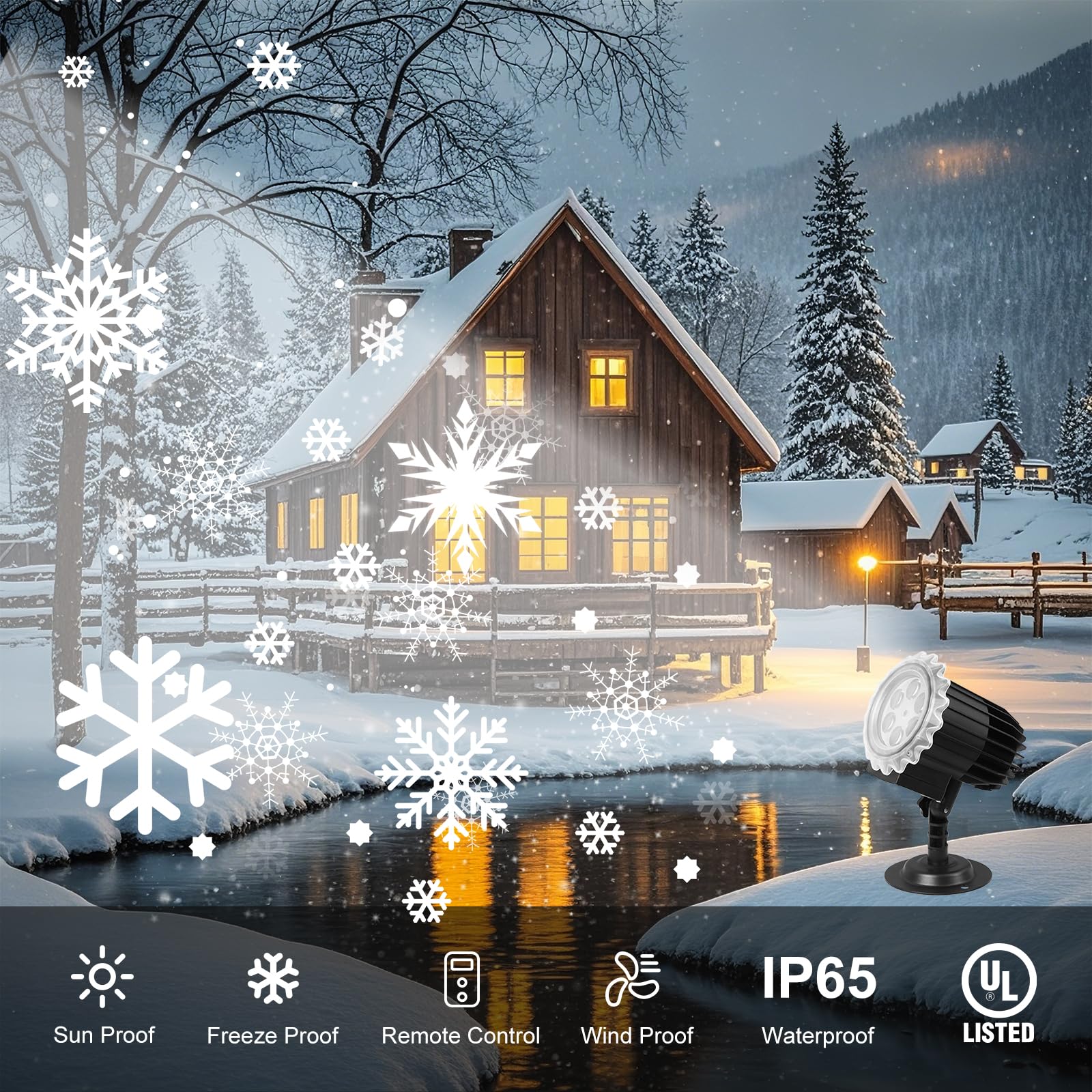 Christmas Snowflake Projector Lights Outdoor, Led Snowflake Light With Remote Control, Ip65 Waterproof, Snowfall Show Lights For