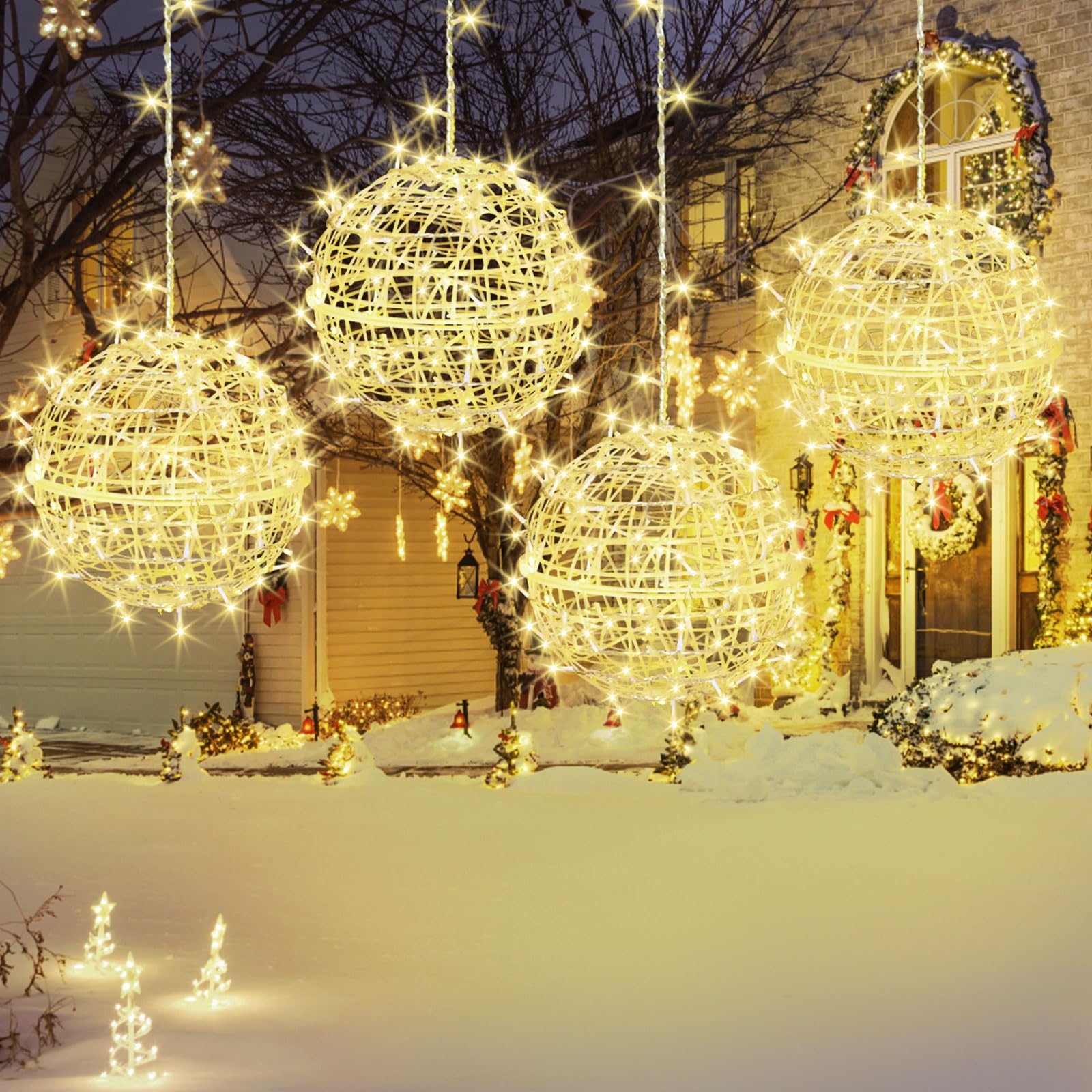 JNOEC Outdoor Ball Lights - 4 Pack 15.7in Sphere Lights, Warm White, Plastic, Model BG-BTD, Perfect for Garden, Patio, Party Decoration