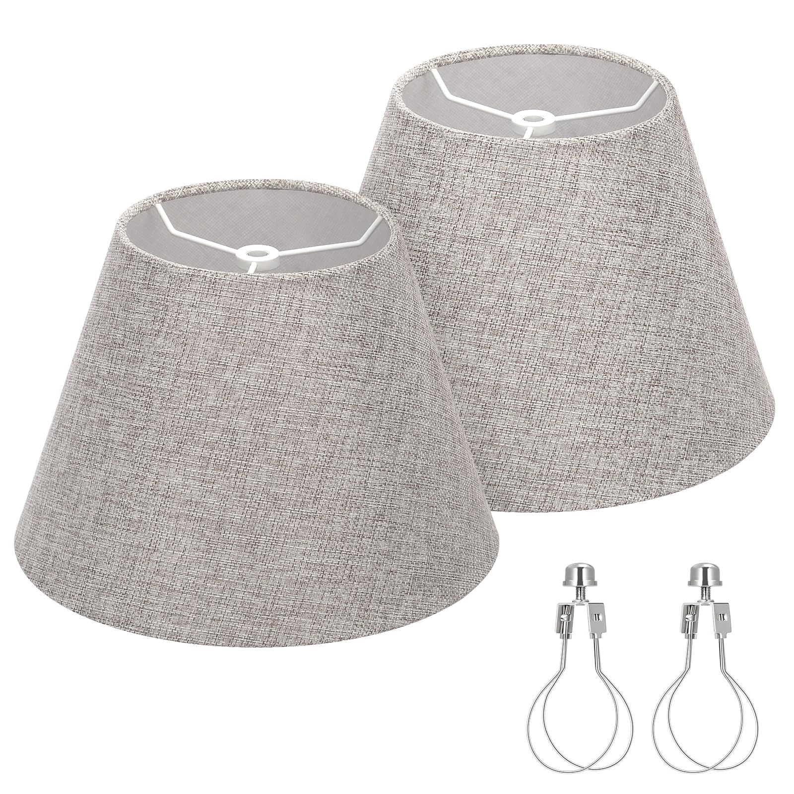 Lamp Shades for Table Lamps, Gray Lamp Shades Set of 2, 5.5'' Top x 10'' Bottom x 6.6'' High, Natural Linen Lamp Shades for Floo