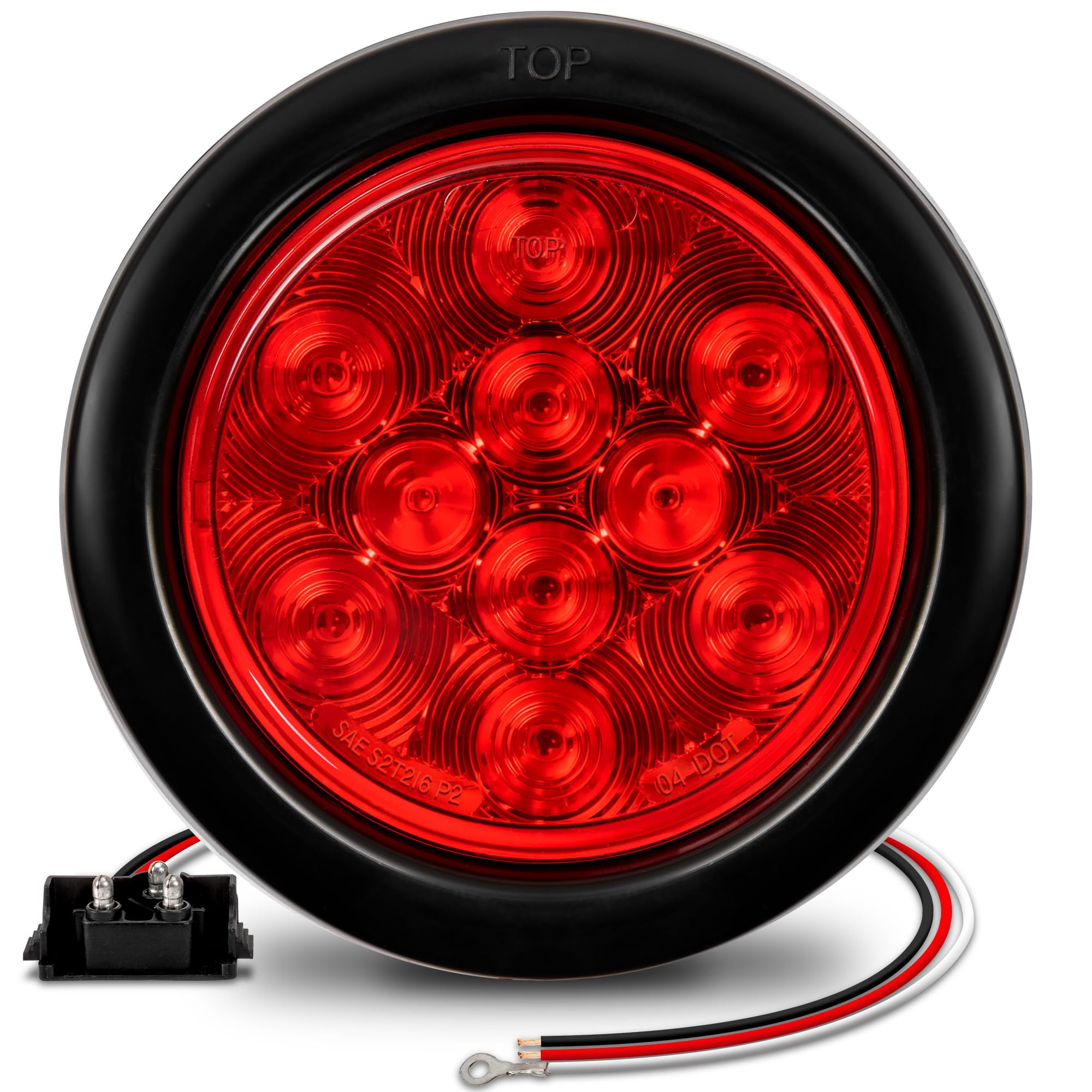 True Mods 4'' Round Red Led Trailer Tail Lights [Dot Certified] [Grommet & Plug Included] [Ip67 Waterproof] Turn Stop Brake Trai