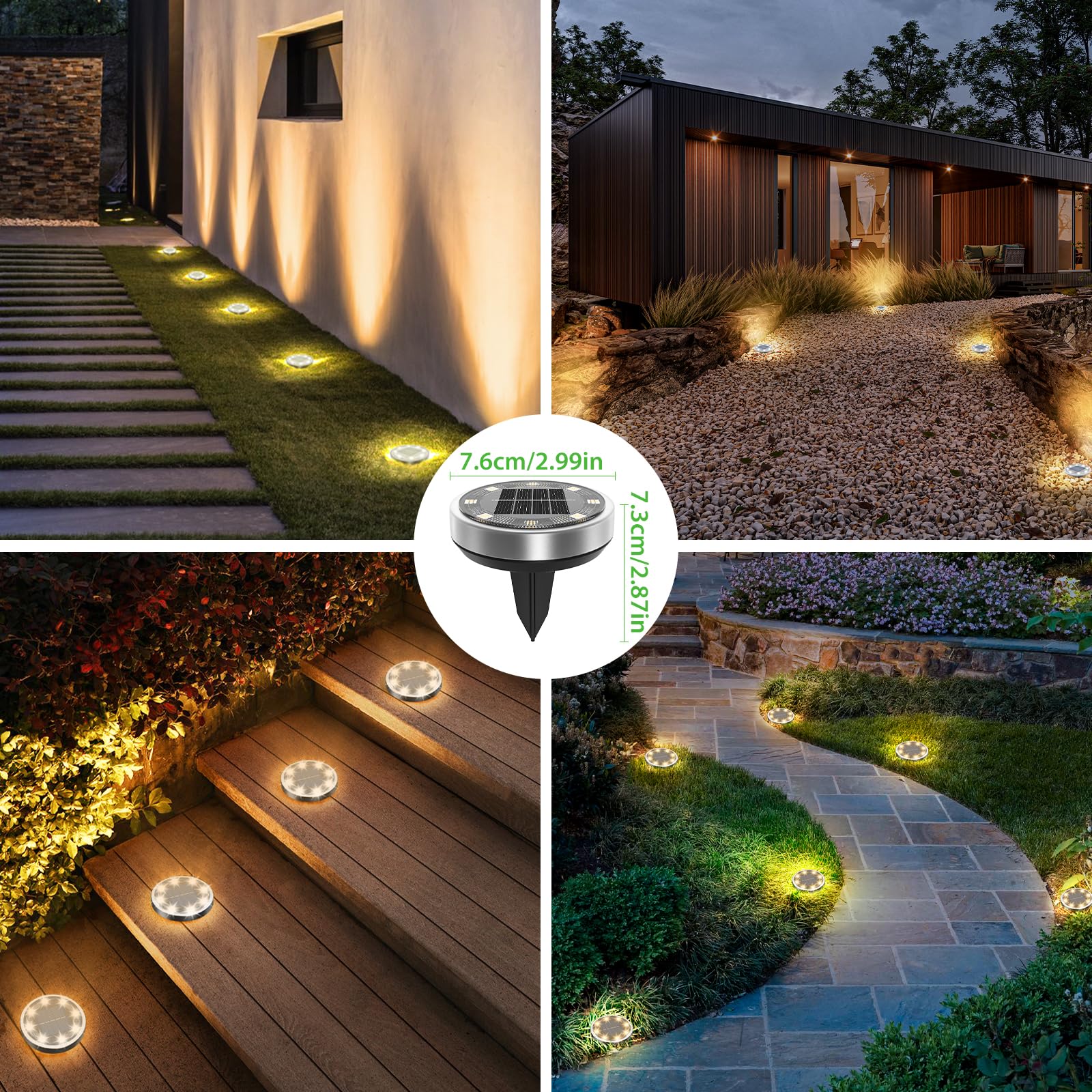 nipify Solar Ground Lights Outdoor, 12 Pack, Waterproof, 8 LED, Stainless Steel & Plastic, Cool White for Yard Garden Walkway