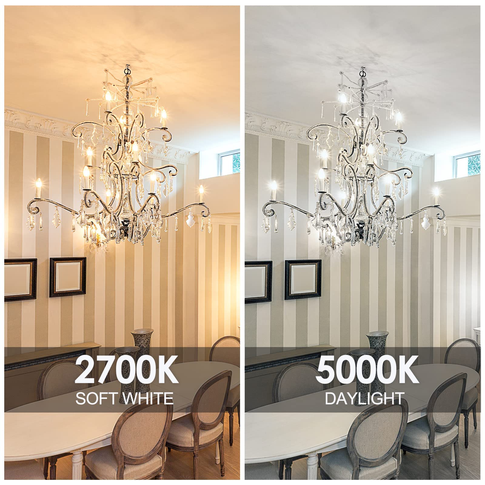 Energetic Dimmable E12 Led Candelabra Bulb,60 Watt Equivalent B11 Led Chandelier Bulbs, Daylight 5000K, 550Lm, 5 Watt Halloween Christmas Decoration Filament Candle,Ul Listed, 24Pk