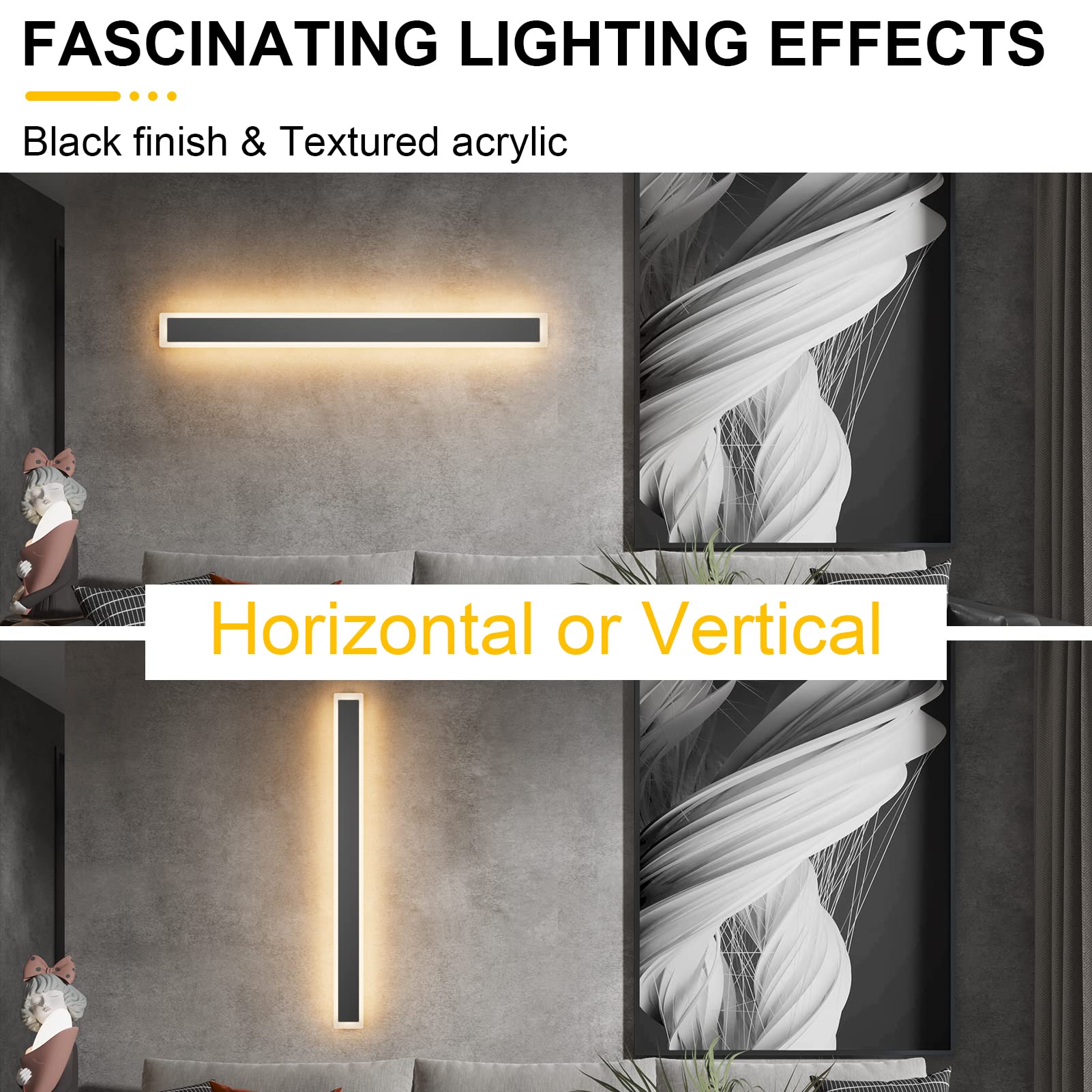 Aipsun Outdoor Wall Sconces 39.4In Led Modern Porch Patio Wall Light Fixture 1 Pack Black Exterior Wall Lights 30W Long Strip Fr